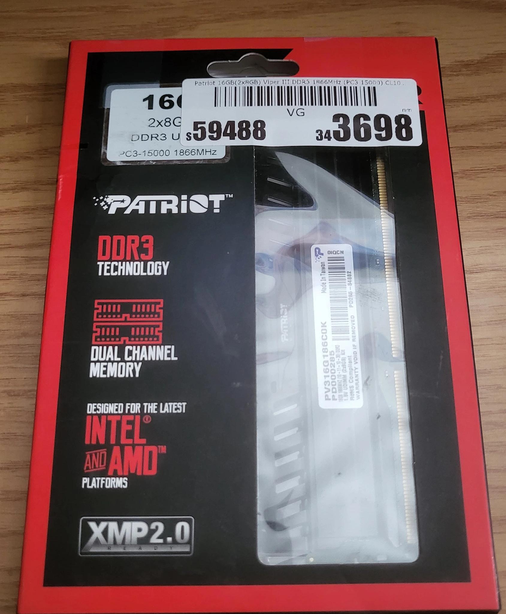 AS-IS Patriot 16GB (2x8GB) DDR3 PC3-15000 1866MHz RAM