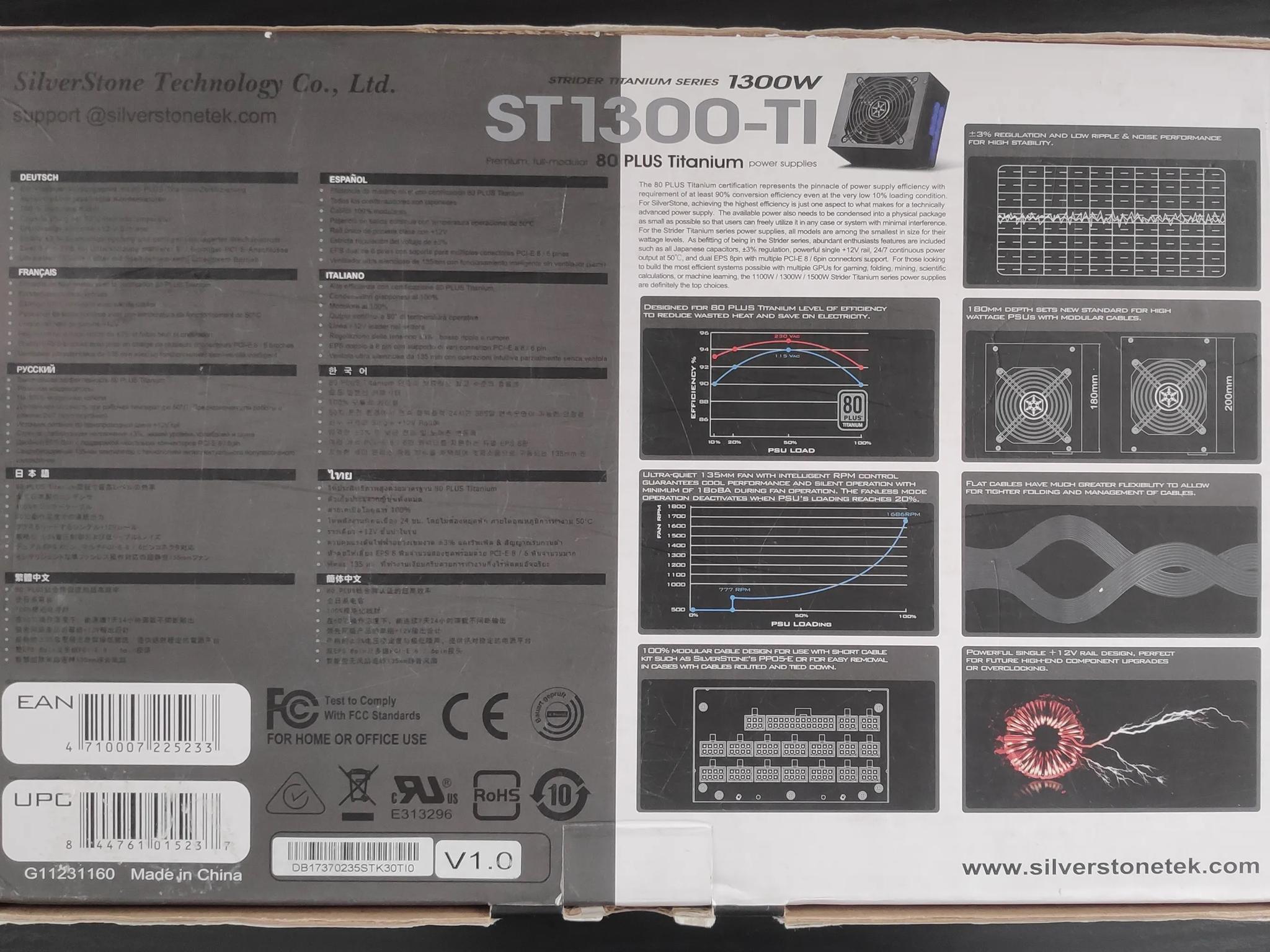 SilverStone Strider ST1300-TI, 1300W, 80 Plus Titanium Certified Fully Modular Power Supply
