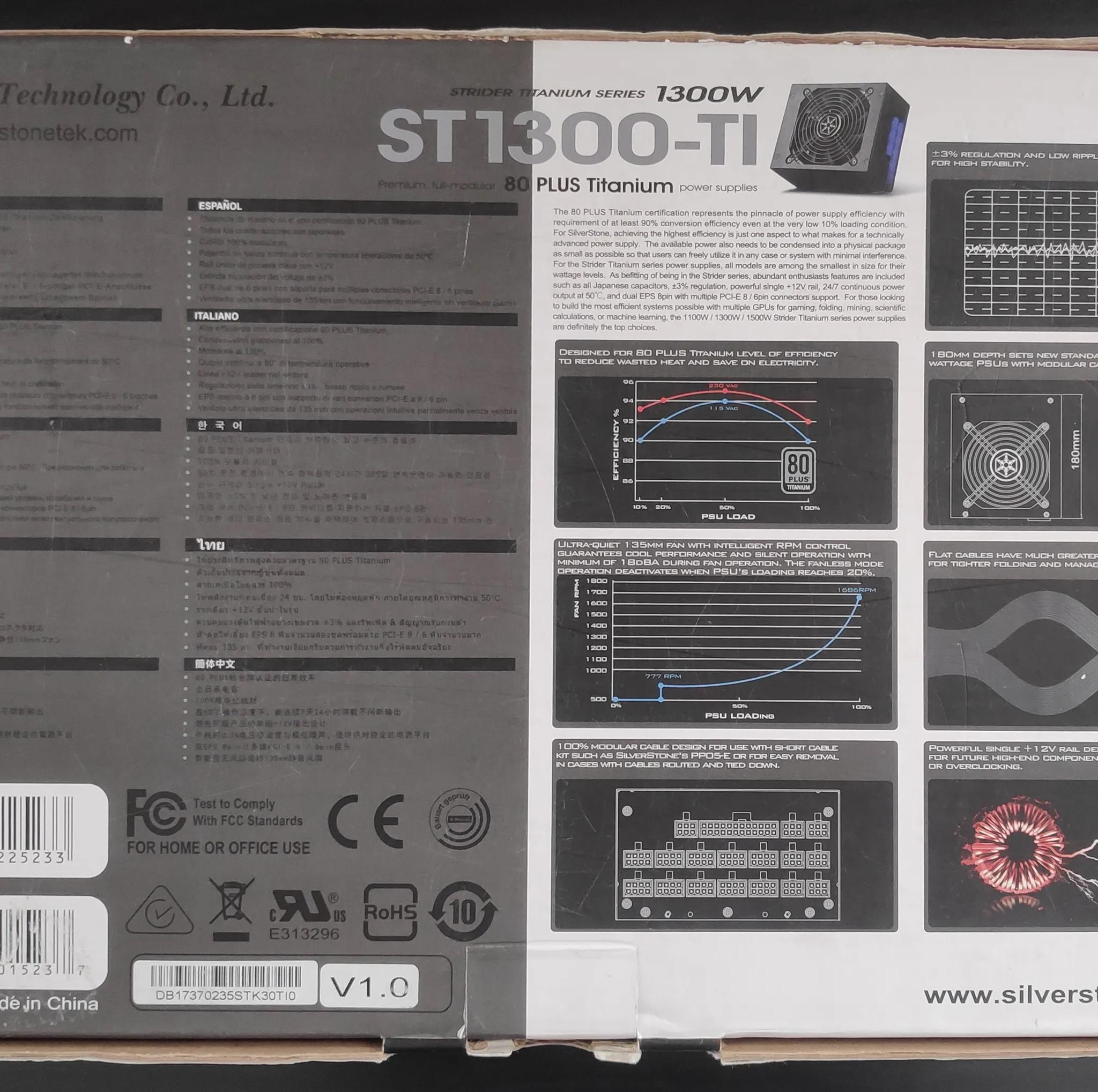 SilverStone Strider ST1300-TI, 1300W, 80 Plus Titanium Certified Fully Modular Power Supply