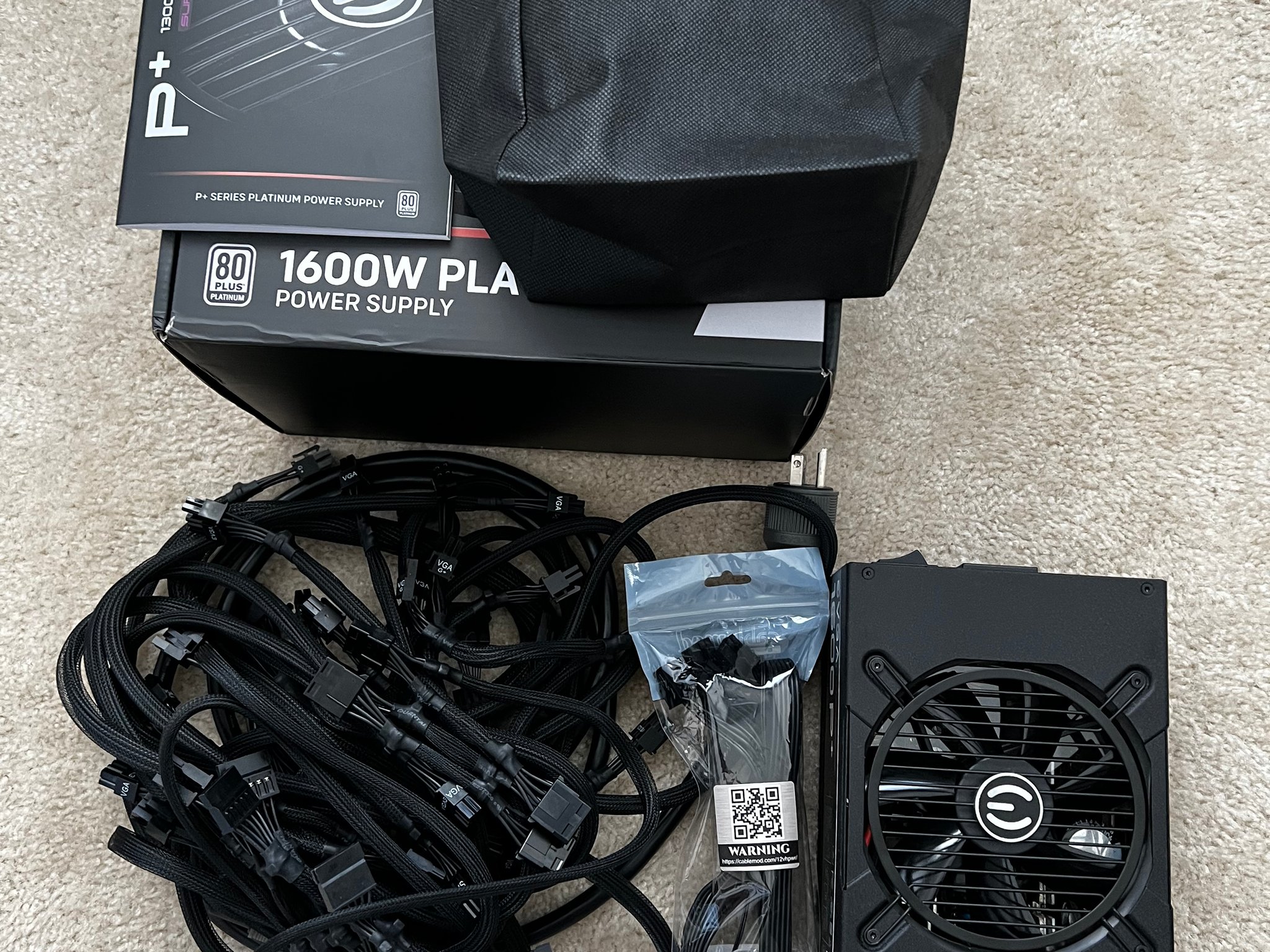 EVGA SuperNOVA 1600 P+, 80+ PLATINUM 1600W 220-PP-1600-X1 + CableMod 12VHPWR