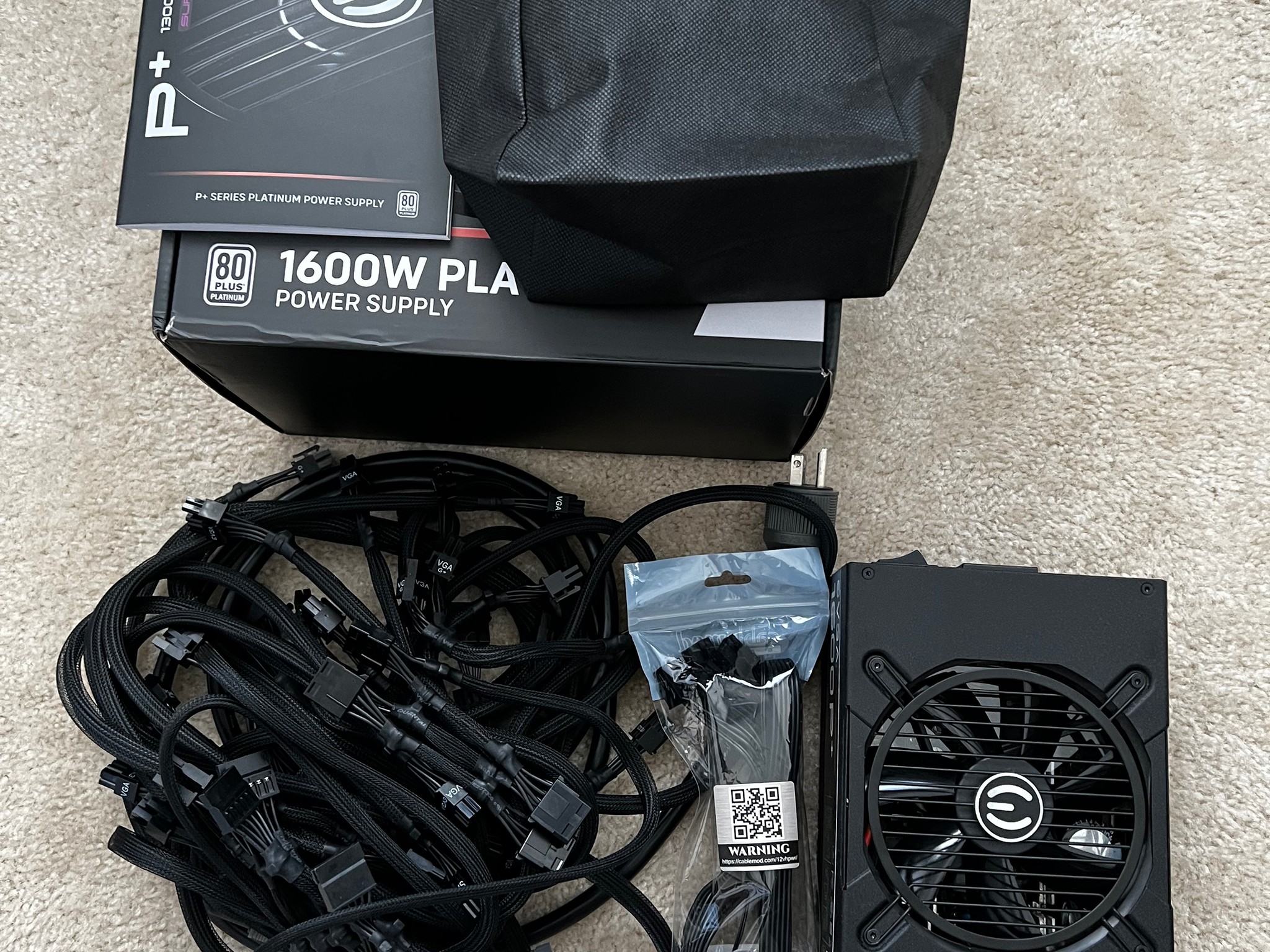 EVGA SuperNOVA 1600 P+, 80+ PLATINUM 1600W 220-PP-1600-X1 + CableMod 12VHPWR