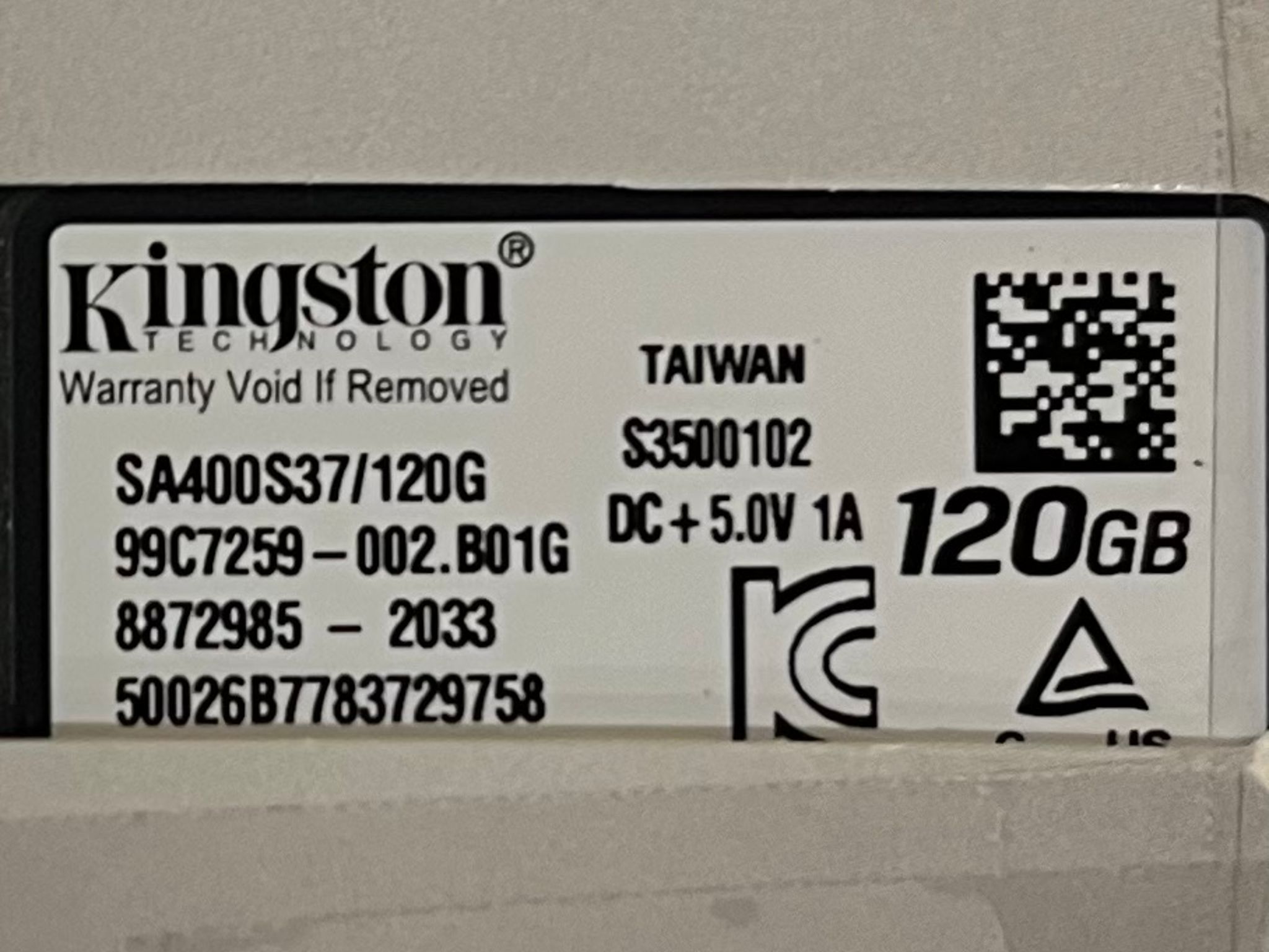 120GB Kingston A400 SATA SSD