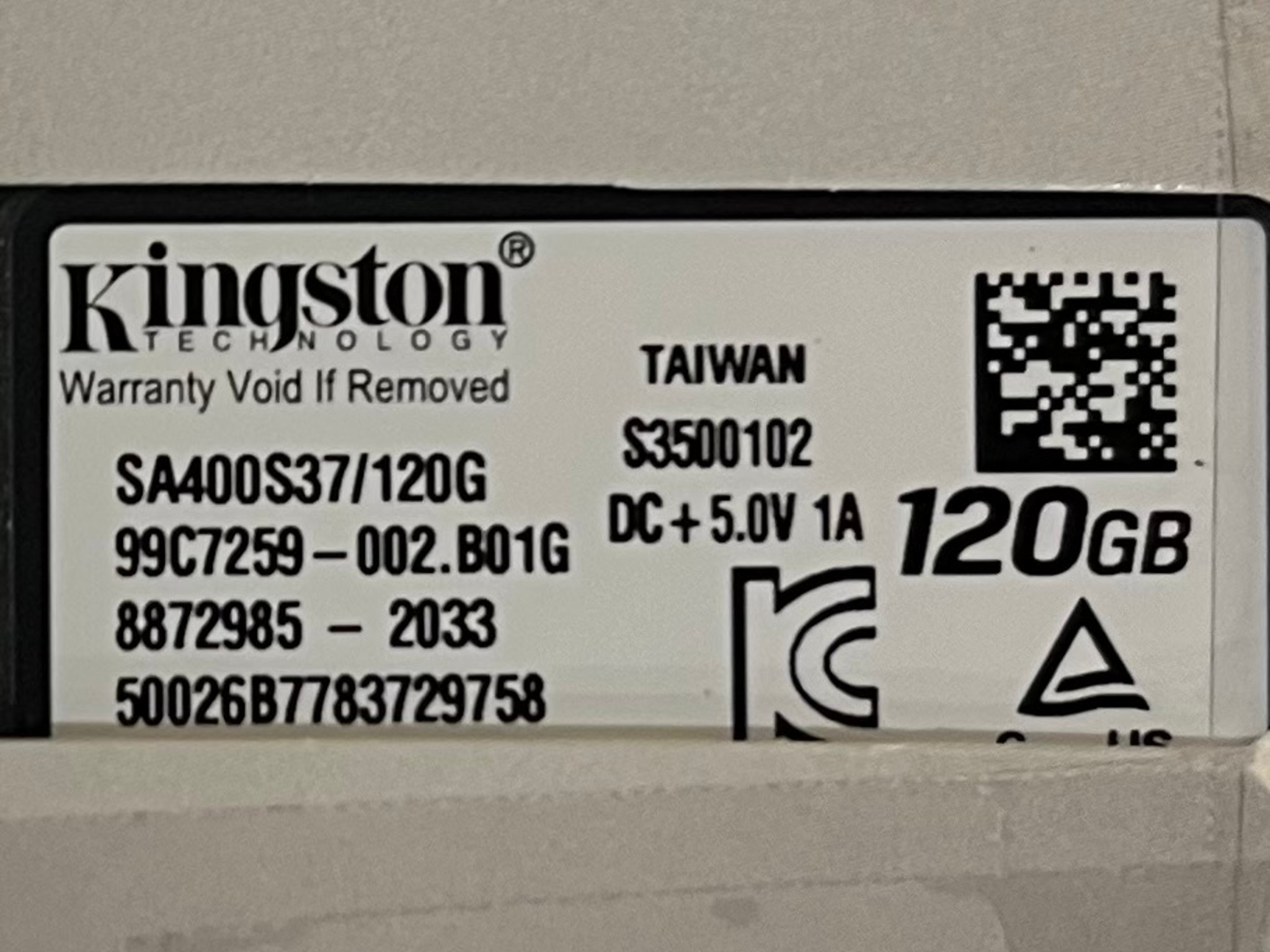120GB Kingston A400 SATA SSD
