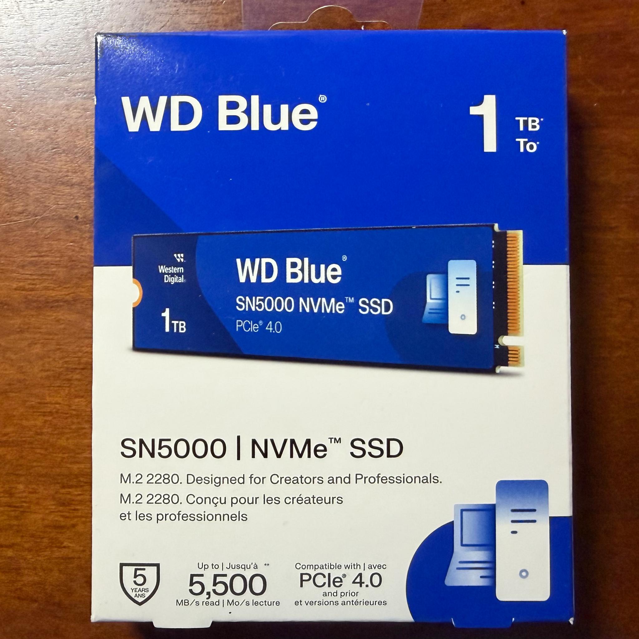 (NEW) Western Digital Blue SN5000 NVME SSD 1TB PCIe 4.0