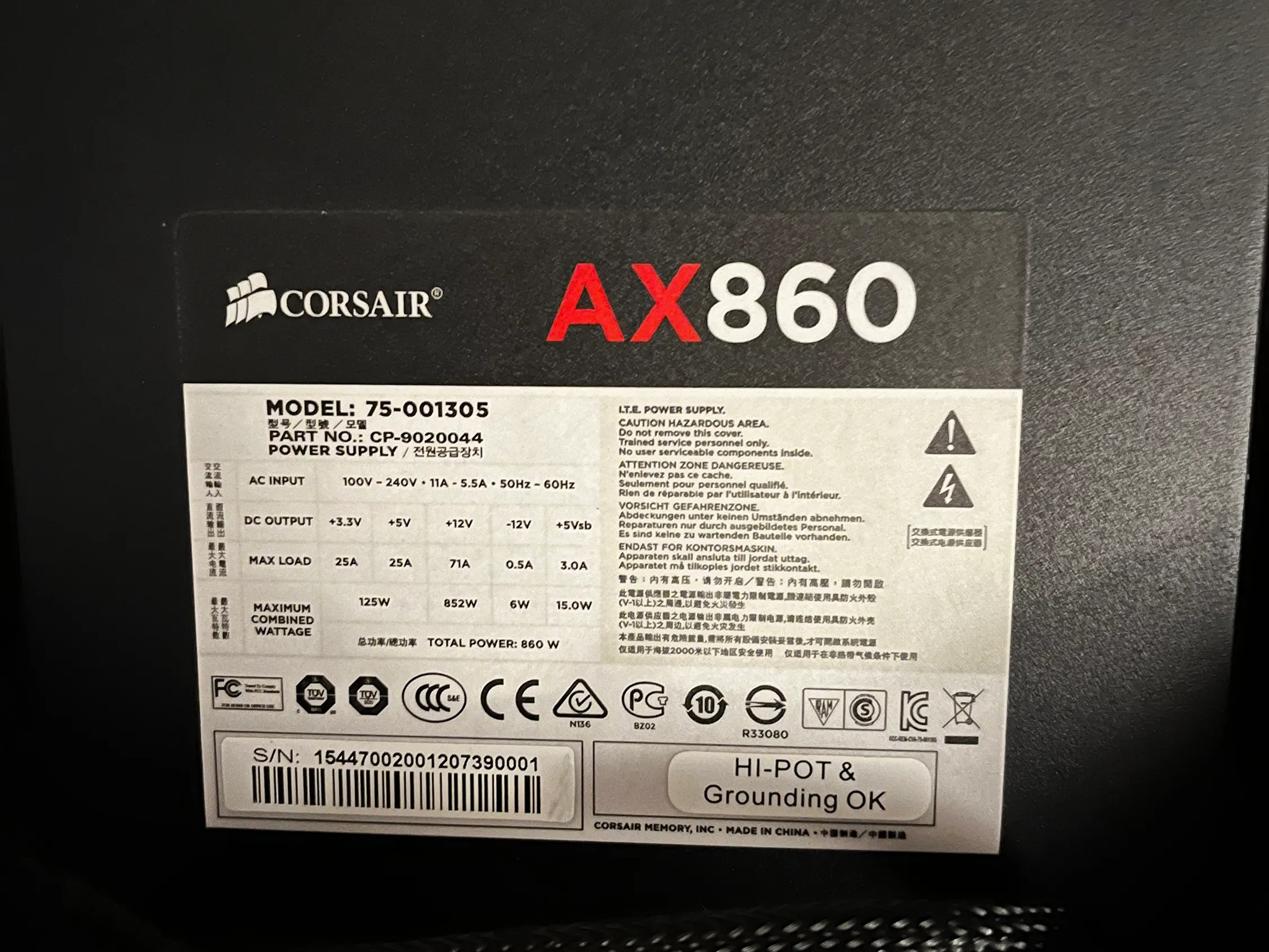 Corsair AX860 fully modular Platinum rated high-end PSU