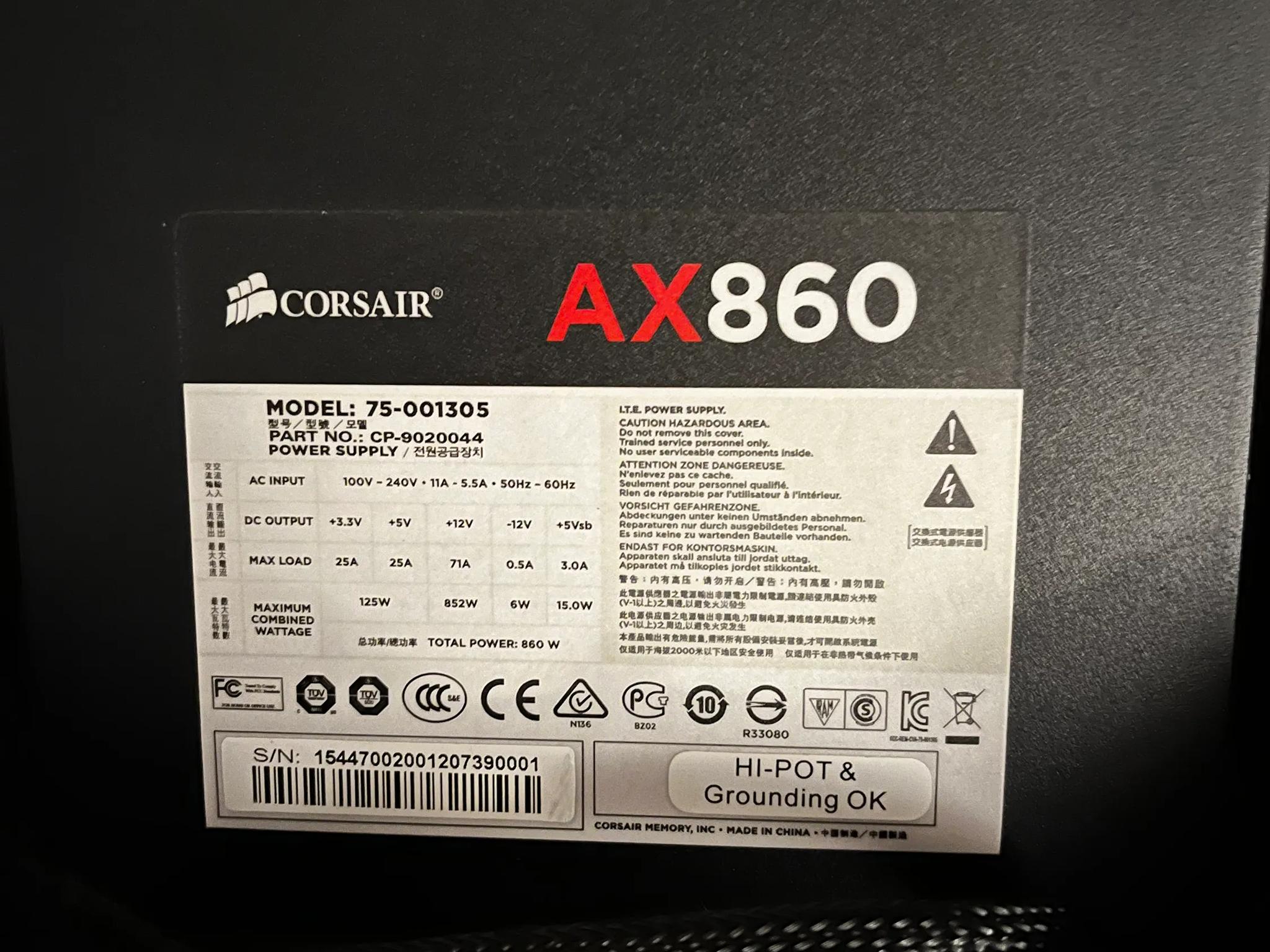 Corsair AX860 fully modular Platinum rated high-end PSU