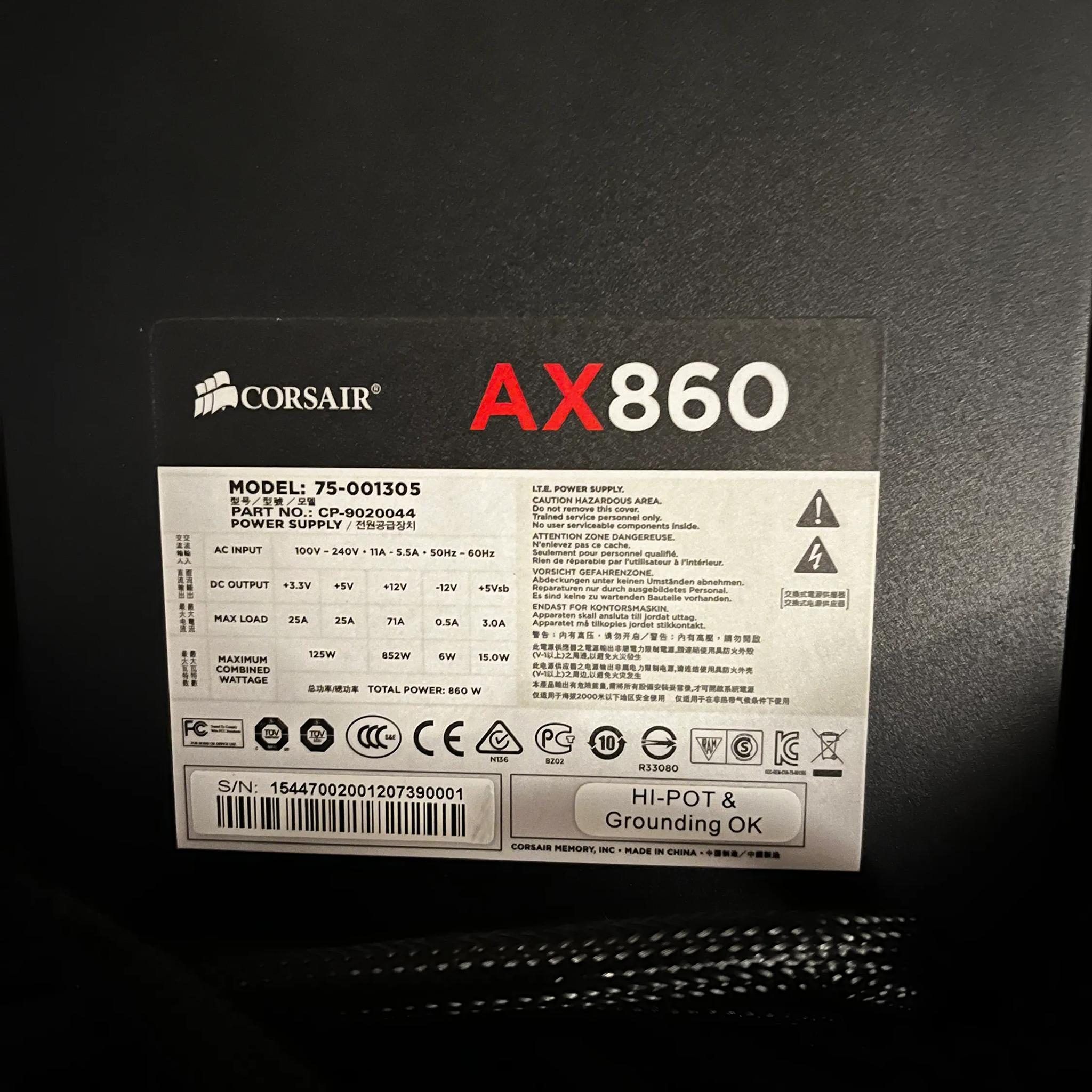 Corsair AX860 fully modular Platinum rated high-end PSU
