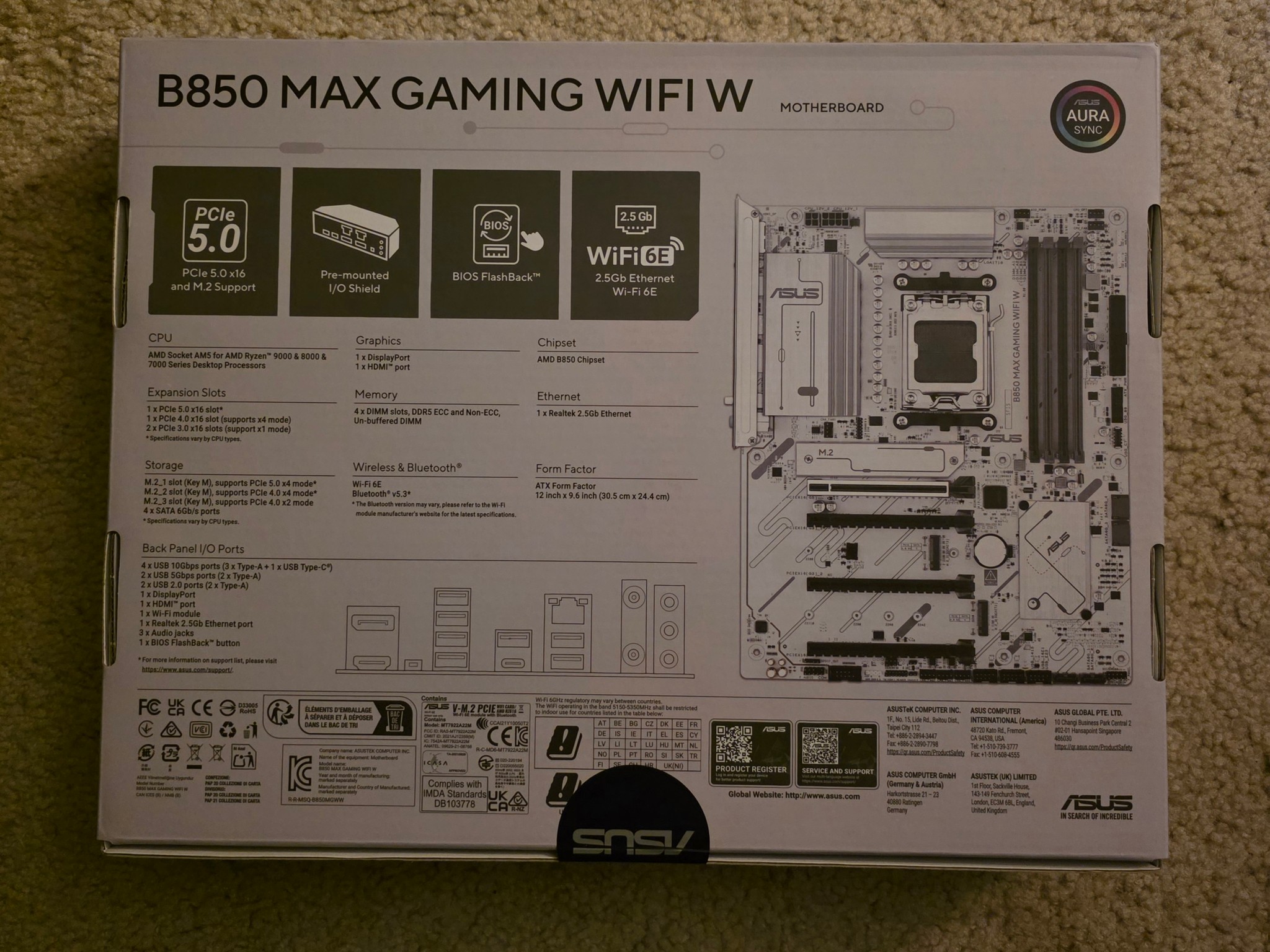 ASUS B850 MAX GAMING WIFI W AM5 ATX Motherboard Brand New In Box Sealed