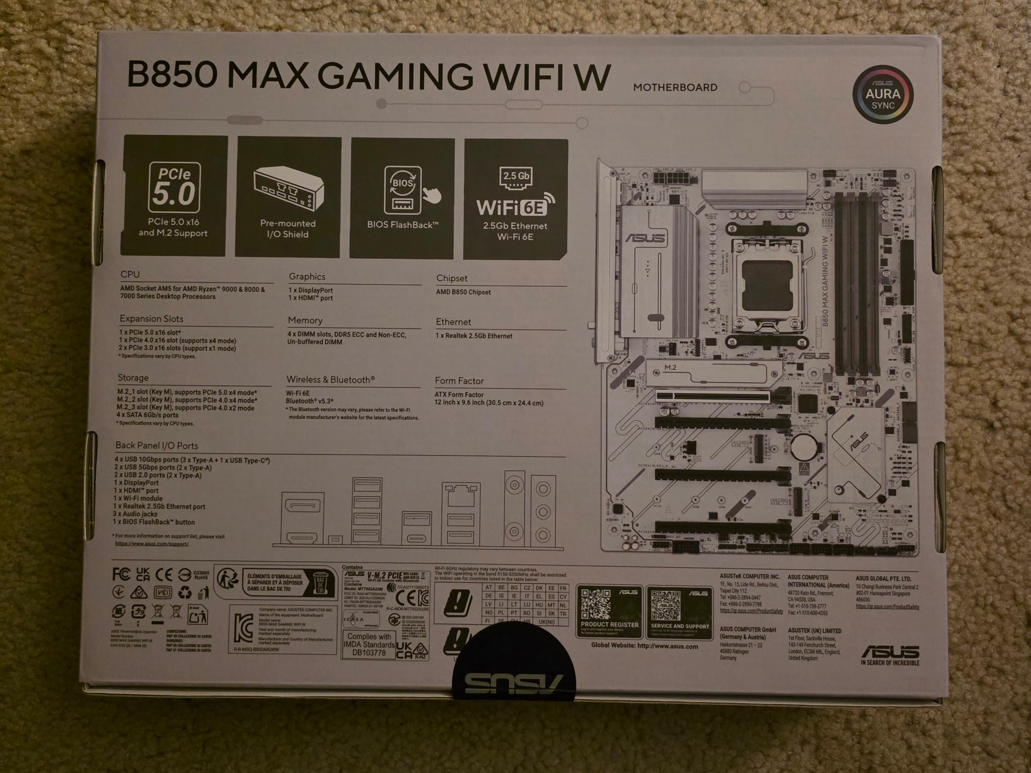 ASUS B850 MAX GAMING WIFI W AM5 ATX Motherboard Brand New In Box Sealed