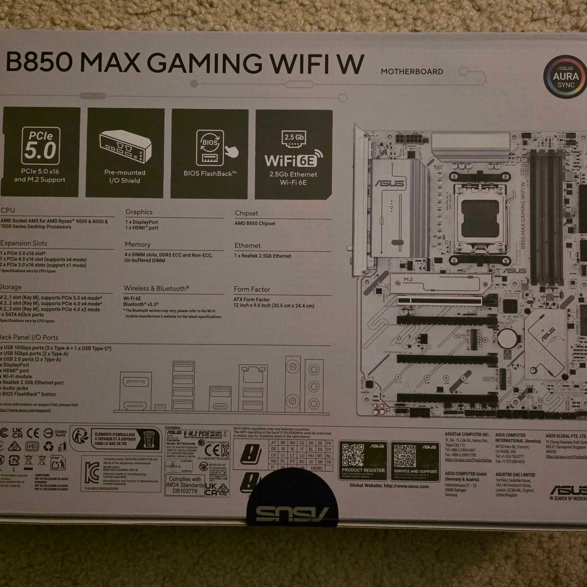 ASUS B850 MAX GAMING WIFI W AM5 ATX Motherboard Brand New In Box Sealed