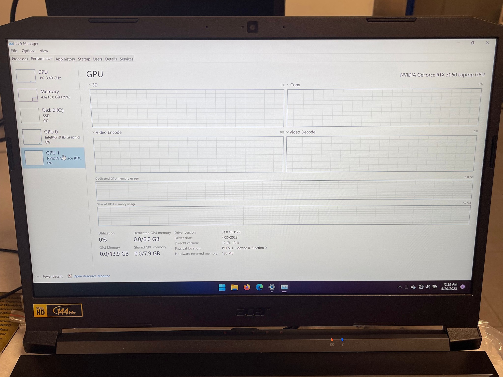 Acer Nitro 5 RTX 3060 i5-11400H @2.7GHZ 144hz Windows 11