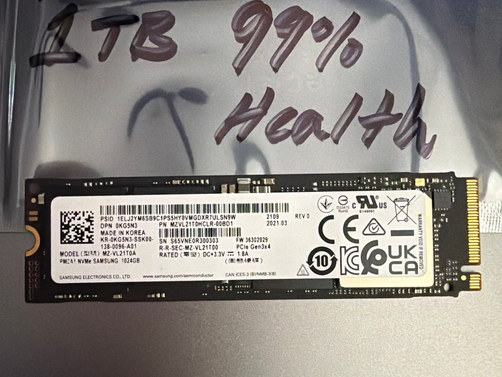 Samsung PM9A1 1TB NVMe M.2 SSD Used 99% Health