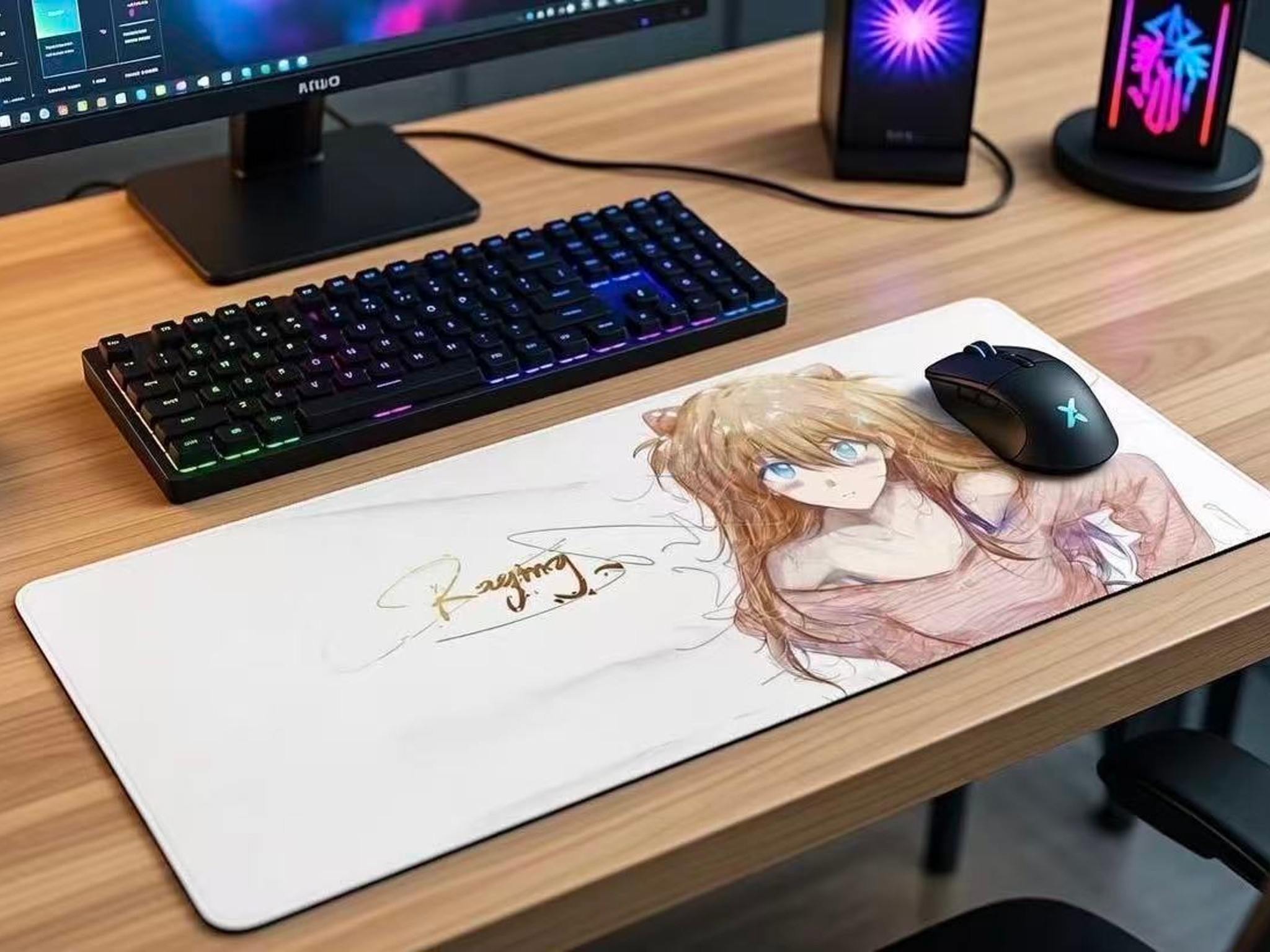 EVA Asuka Anime Mouse Pad – Abstract Line Art, Smooth Gaming Surface