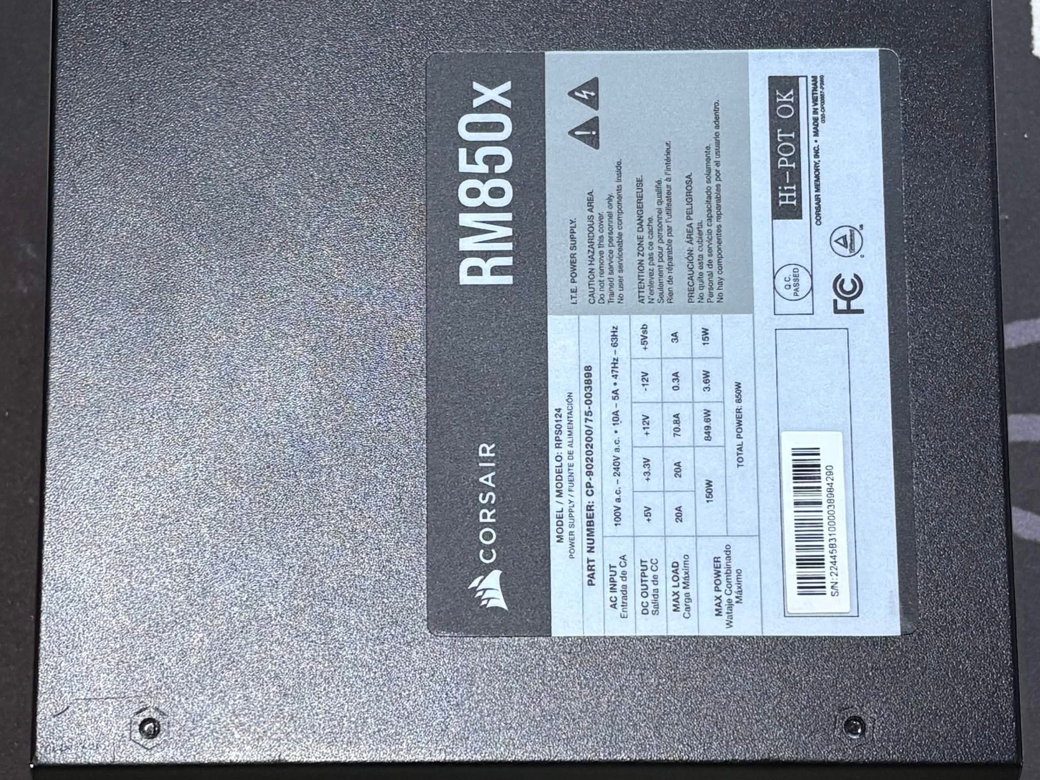 Corsair RM850x 850W 80+ Gold Fully Modular PSU