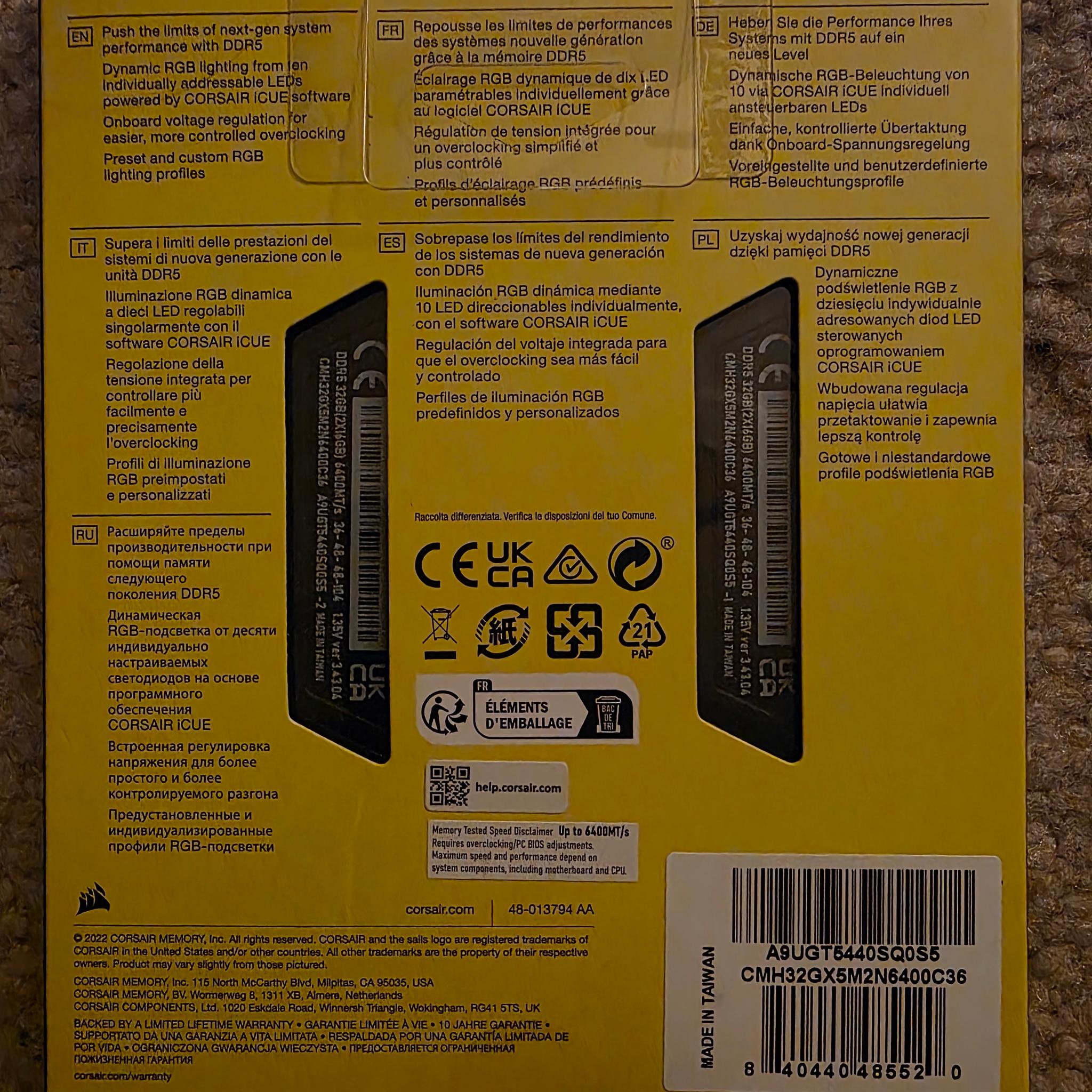 CORSAIR Vengeance RGB 32GB (2 x 16GB) DDR5 6400MHz CL36-48-48-104 Black Brand New Sealed