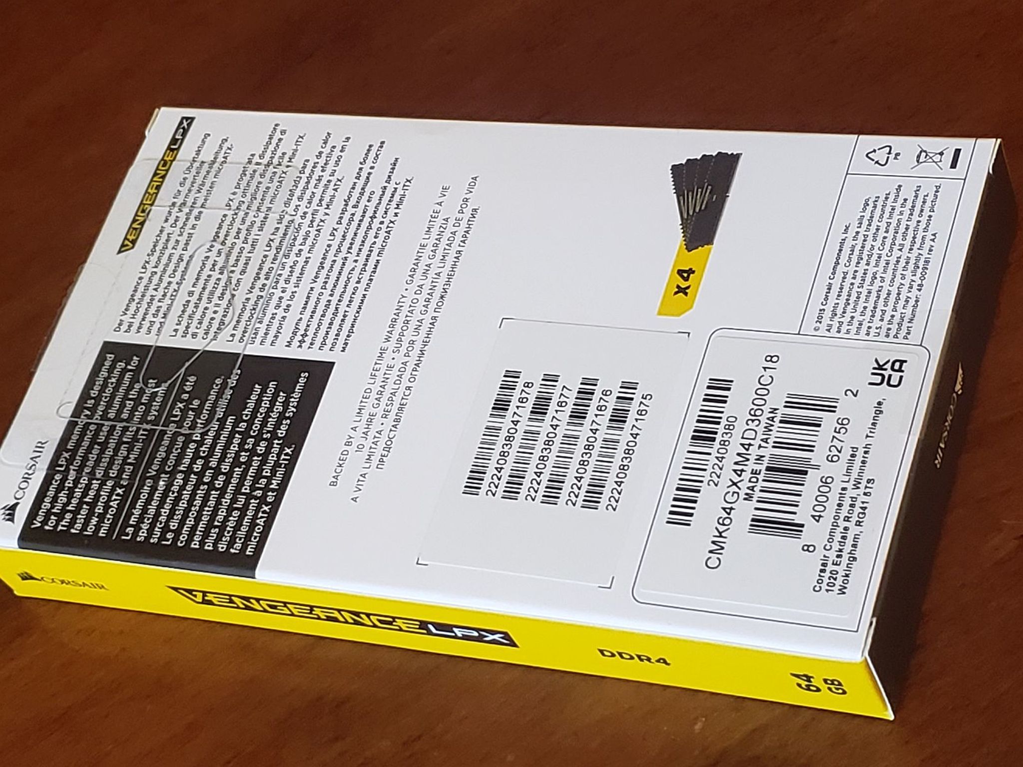 64GB 4x16 3600MHz Corsair DDR4 kit
