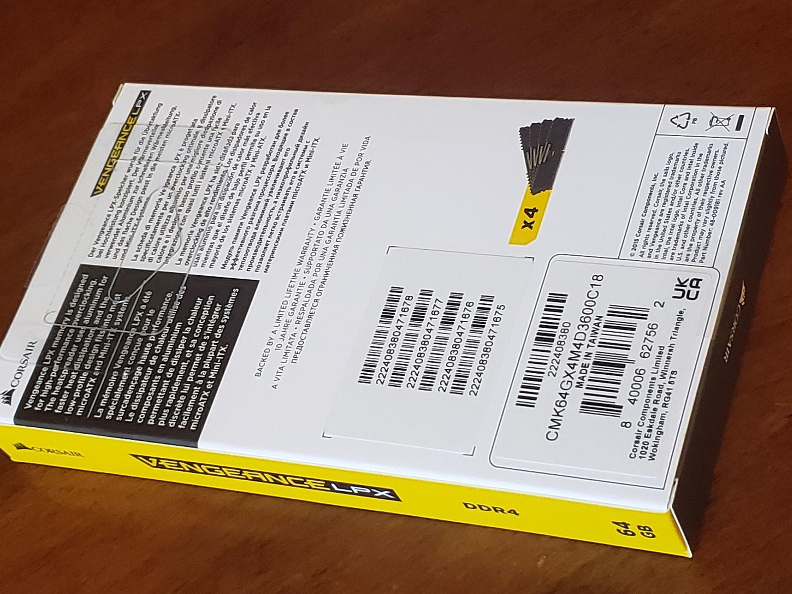 64GB 4x16 3600MHz Corsair DDR4 kit