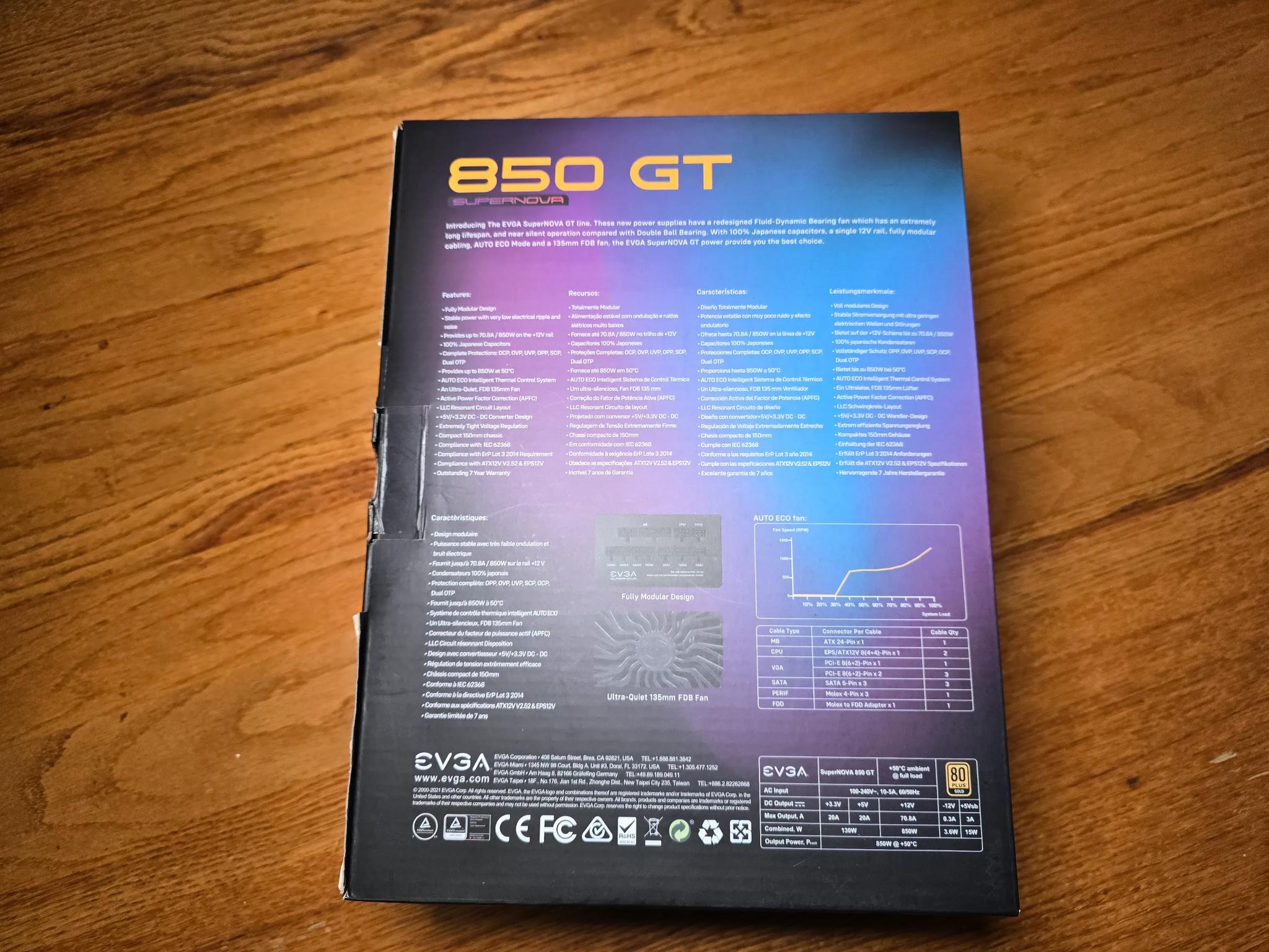 EVGA SuperNOVA 850 GT 850W PSU 80+ Gold Certified Fully Modular ATX Power Supply
