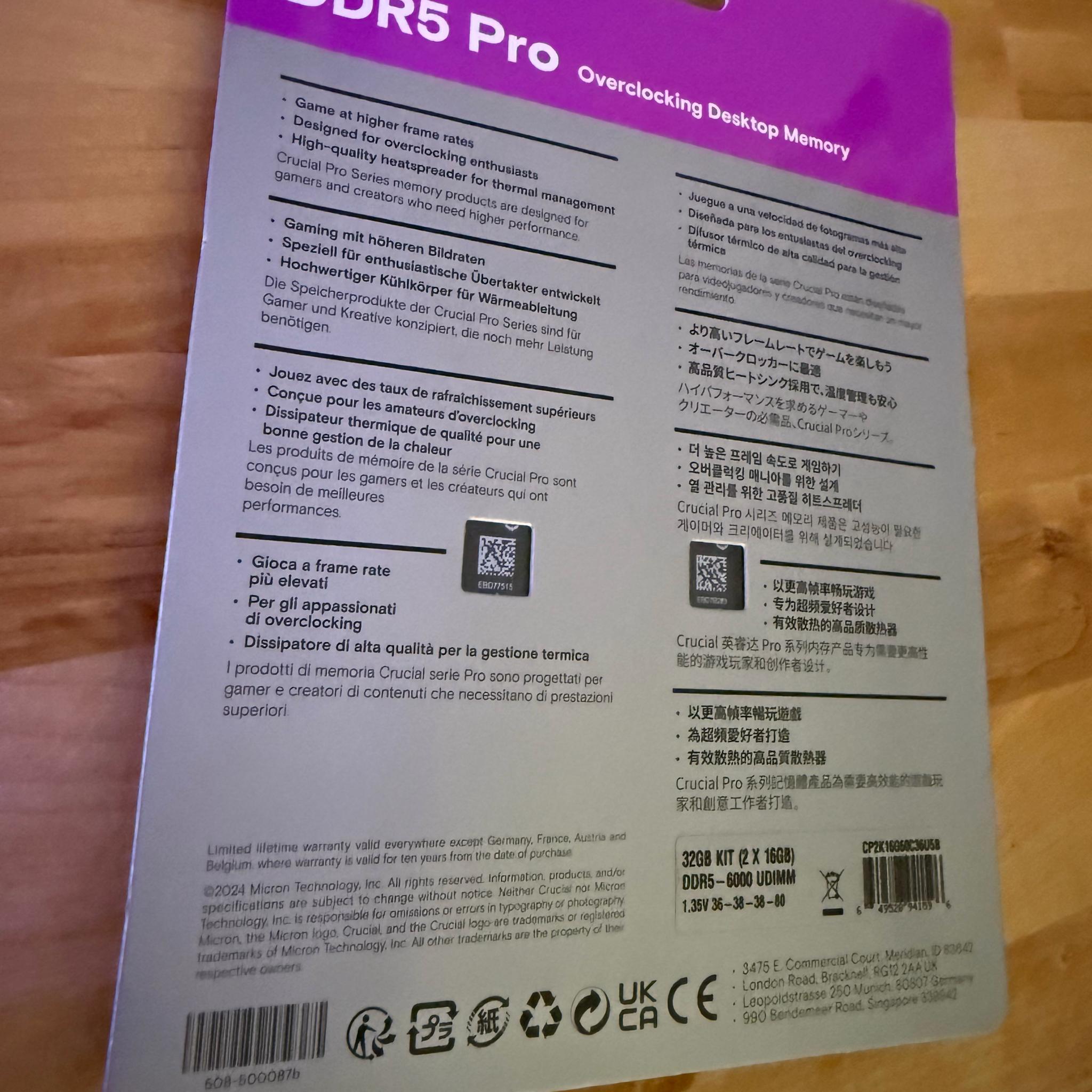 Crucial DDR5 PRO (2x16GB KIT) 60000 MT/s (CL36) Brand New in Package!