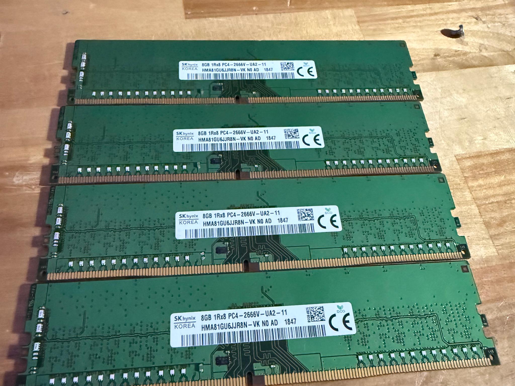 32GB DDR4 (4 x 8GB) High Quality SK Hynix 2666 PC4 DIMM (4)