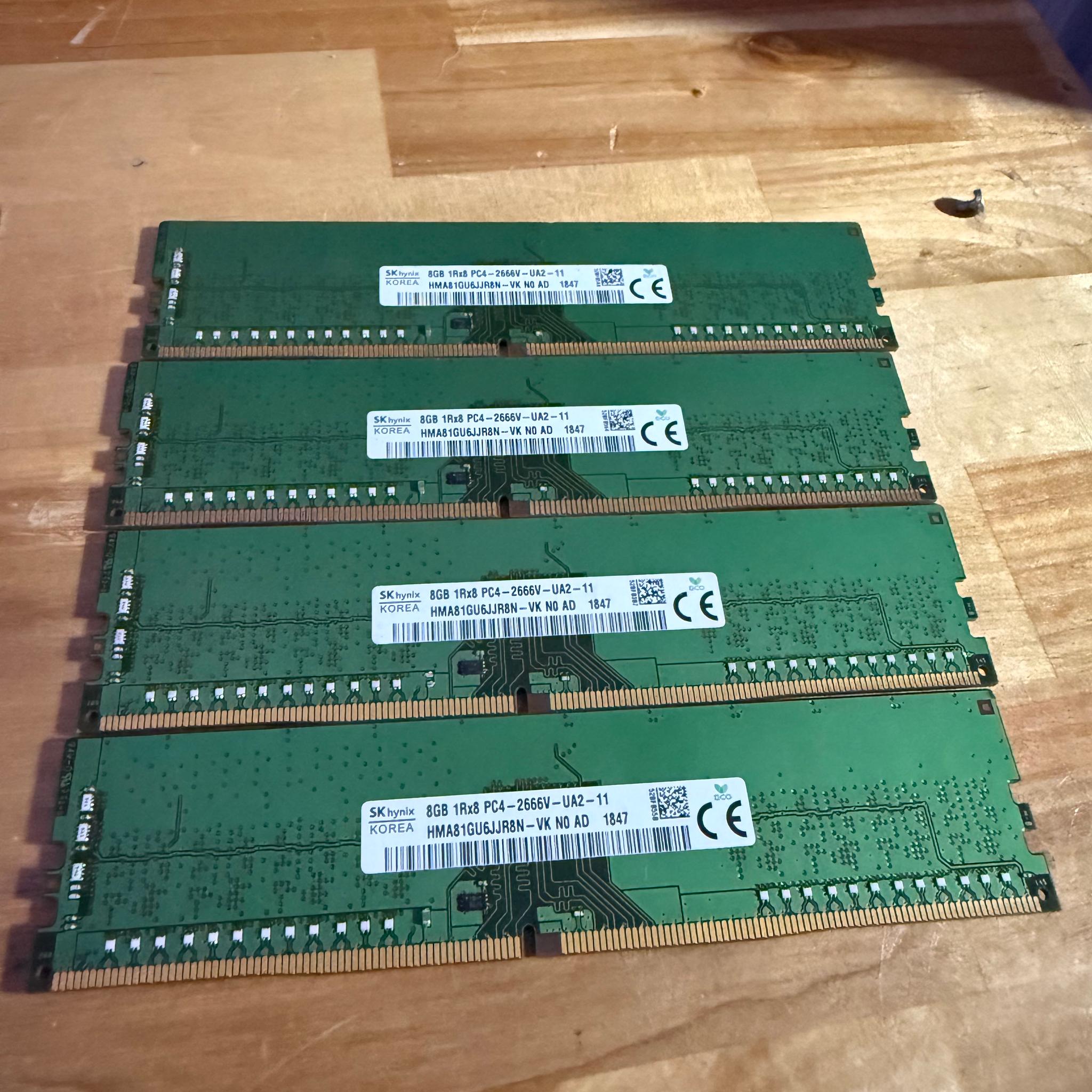32GB DDR4 (4 x 8GB) High Quality SK Hynix 2666 PC4 DIMM (4)