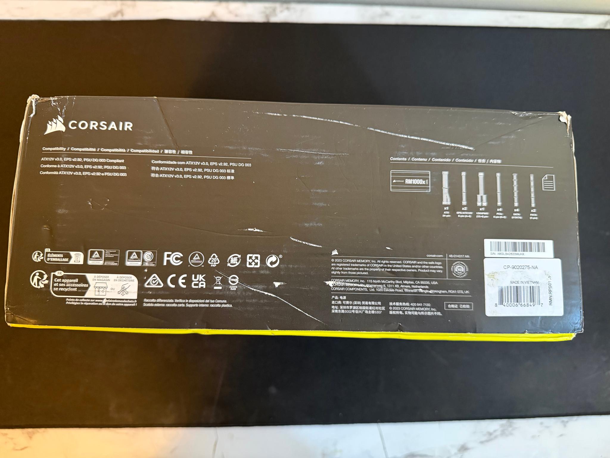 Open Box Corsair RM1000x Shift Series 1000W 80+ Gold Fully Modular PSU (White)