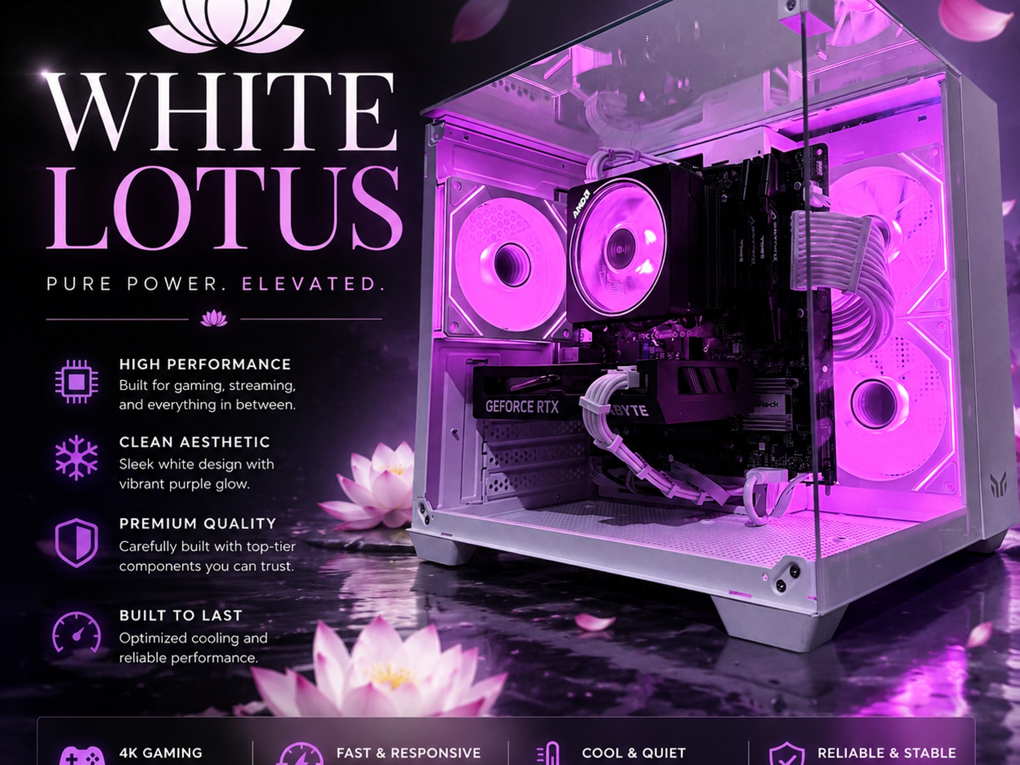 ⚪️"White Lotus"🪷| 1440p Gaming | Ryzen 7 5800X3D  | RTX 4060 | 32B Ram | 1TB NVMe Storage