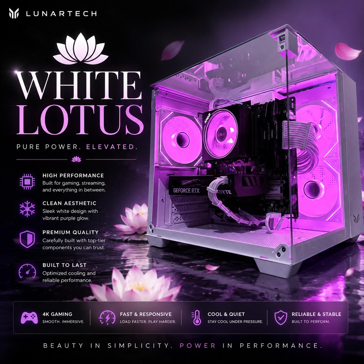 ⚪️"White Lotus"🪷| 1440p Gaming | Ryzen 7 5800X3D  | RTX 4060 | 32B Ram | 1TB NVMe Storage