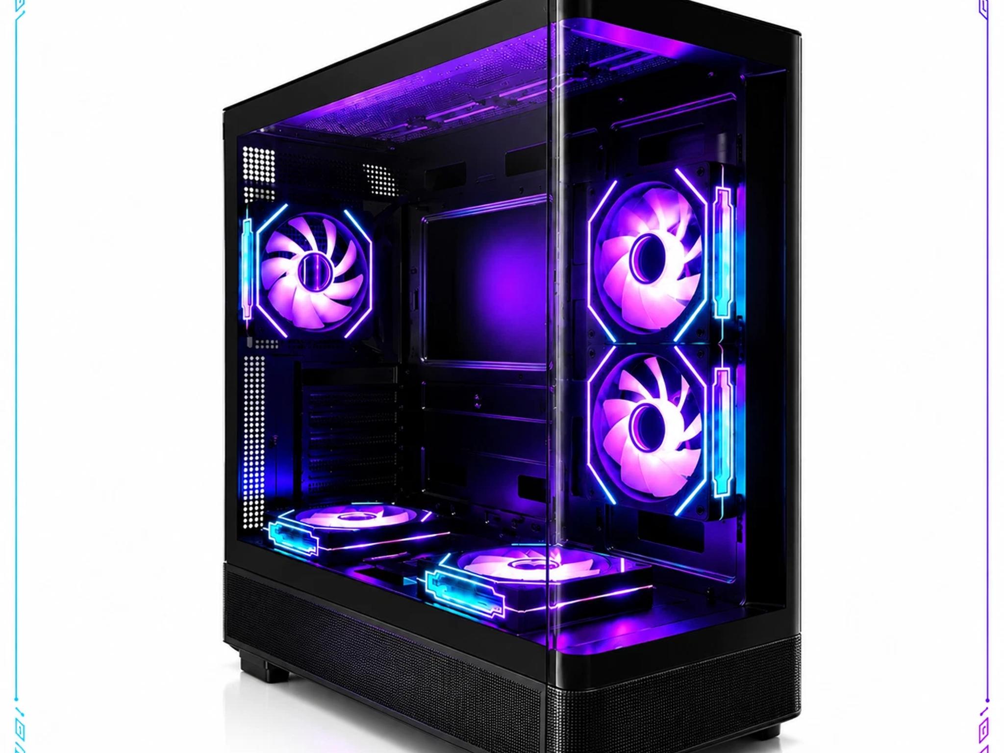 Black ARGB ATX Gaming PC Case Curved Tempered Glass w/ 5 Pre-Installed Fans