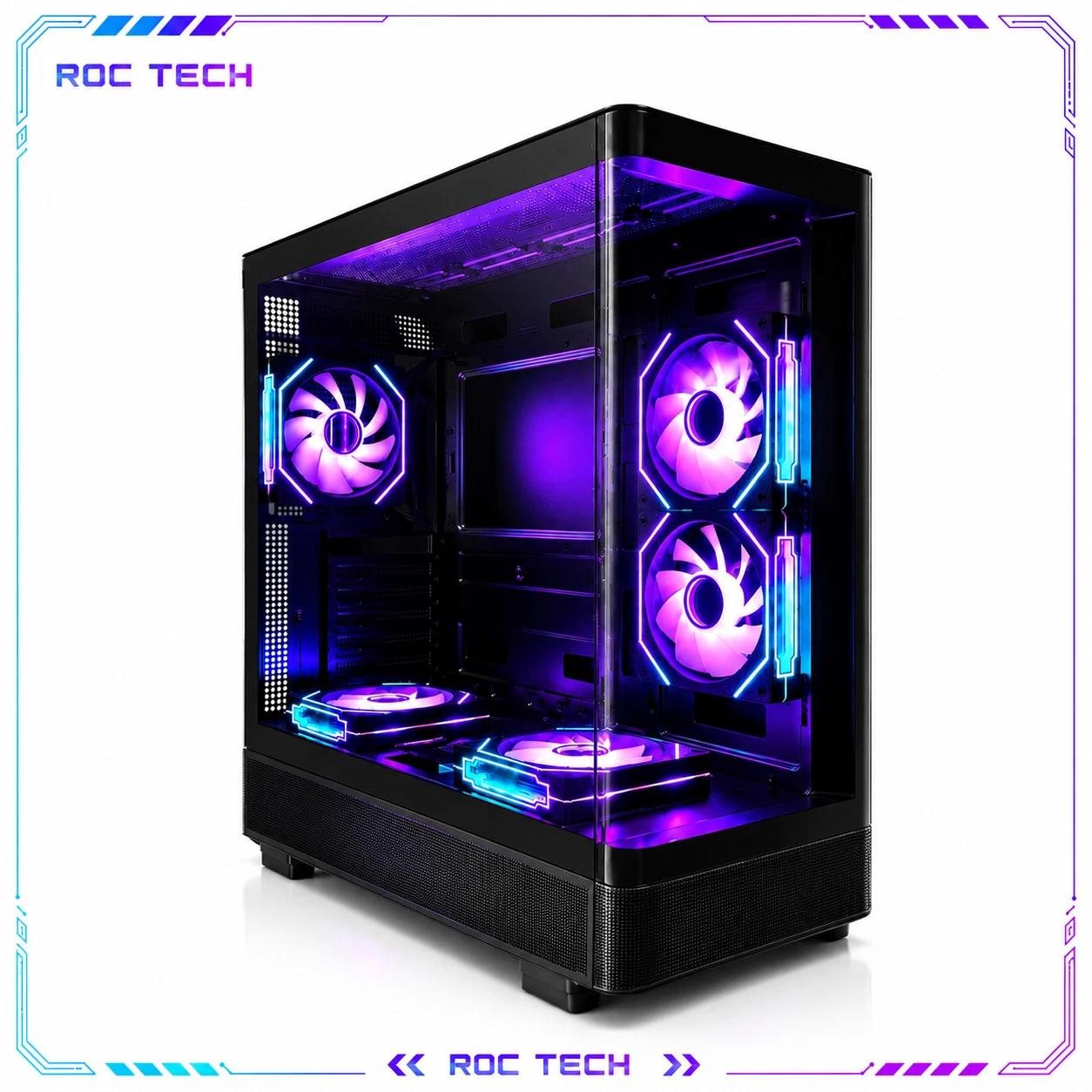Black ARGB ATX Gaming PC Case Curved Tempered Glass w/ 5 Pre-Installed Fans