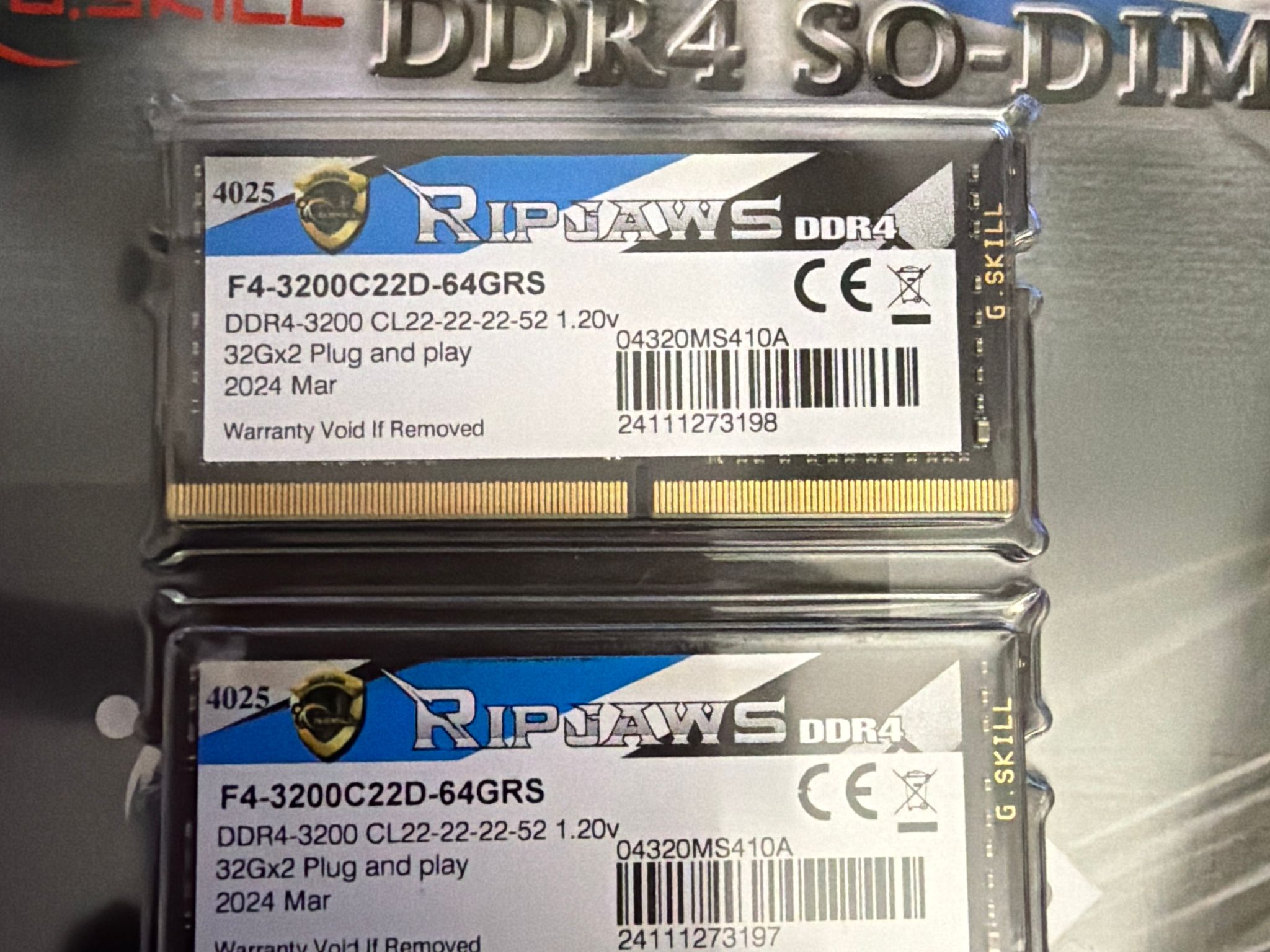 G.Skill RIPJAWS 64GB DDR4 3200 Dual Channel Kit 32GBx2 NIB