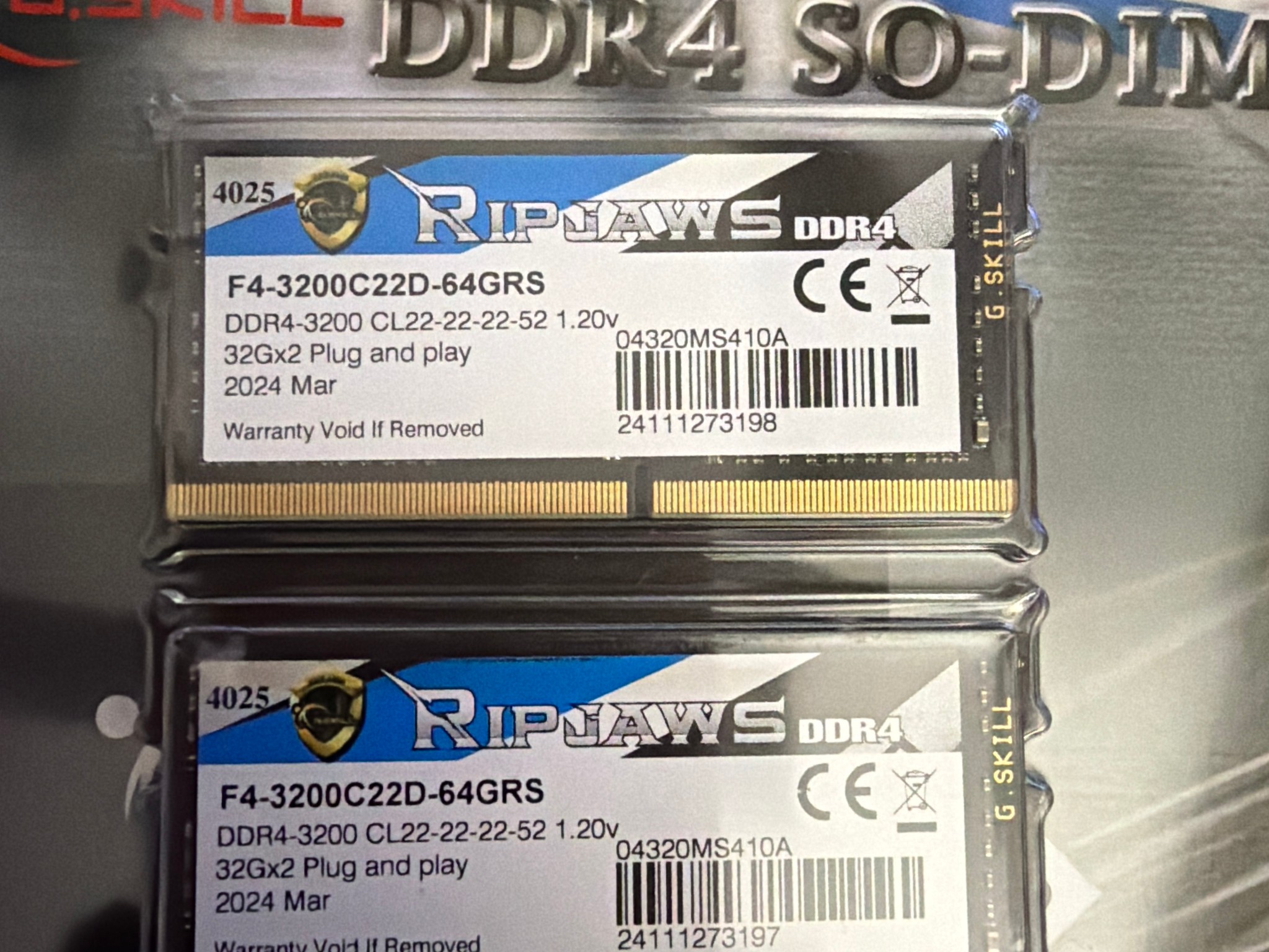 G.Skill RIPJAWS 64GB DDR4 3200 Dual Channel Kit 32GBx2 NIB