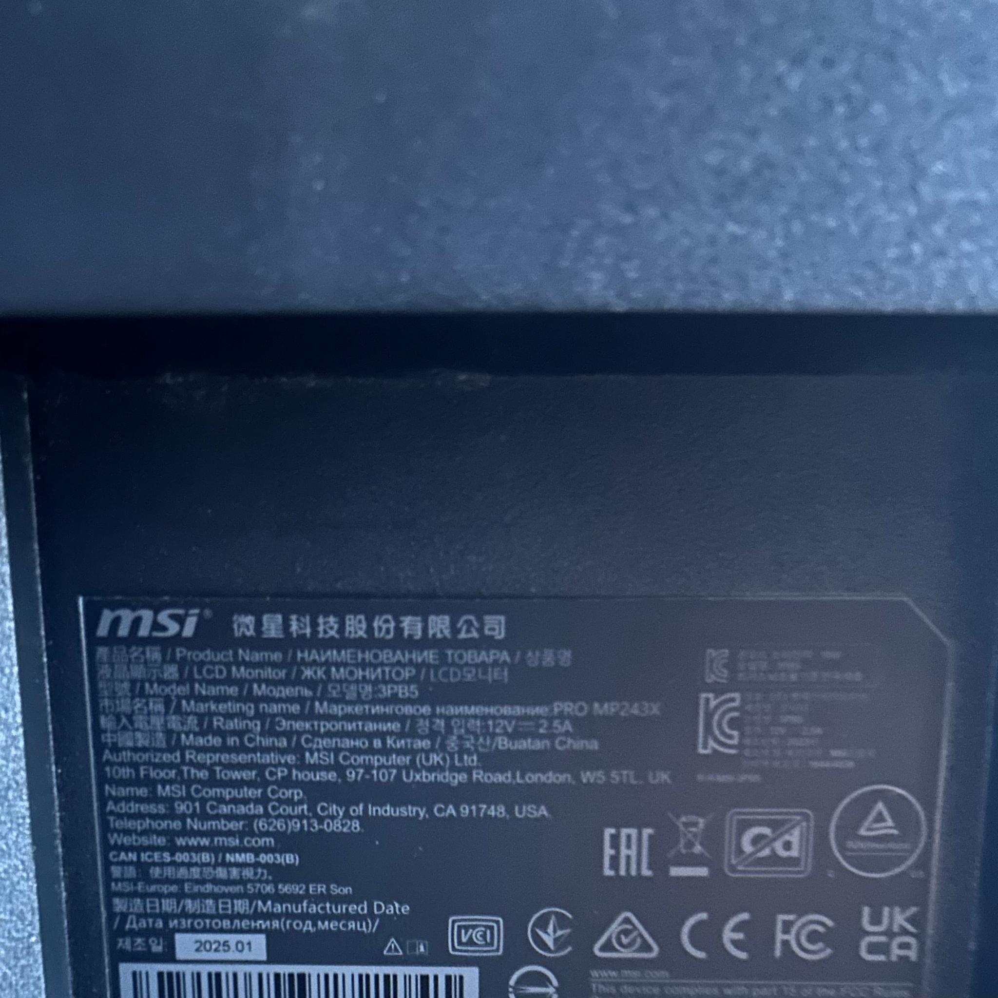 MSI 24” IPS FHD (1920 x 1080) Non-Glare with Super Narrow Bezel 100HZ 1ms 16:9