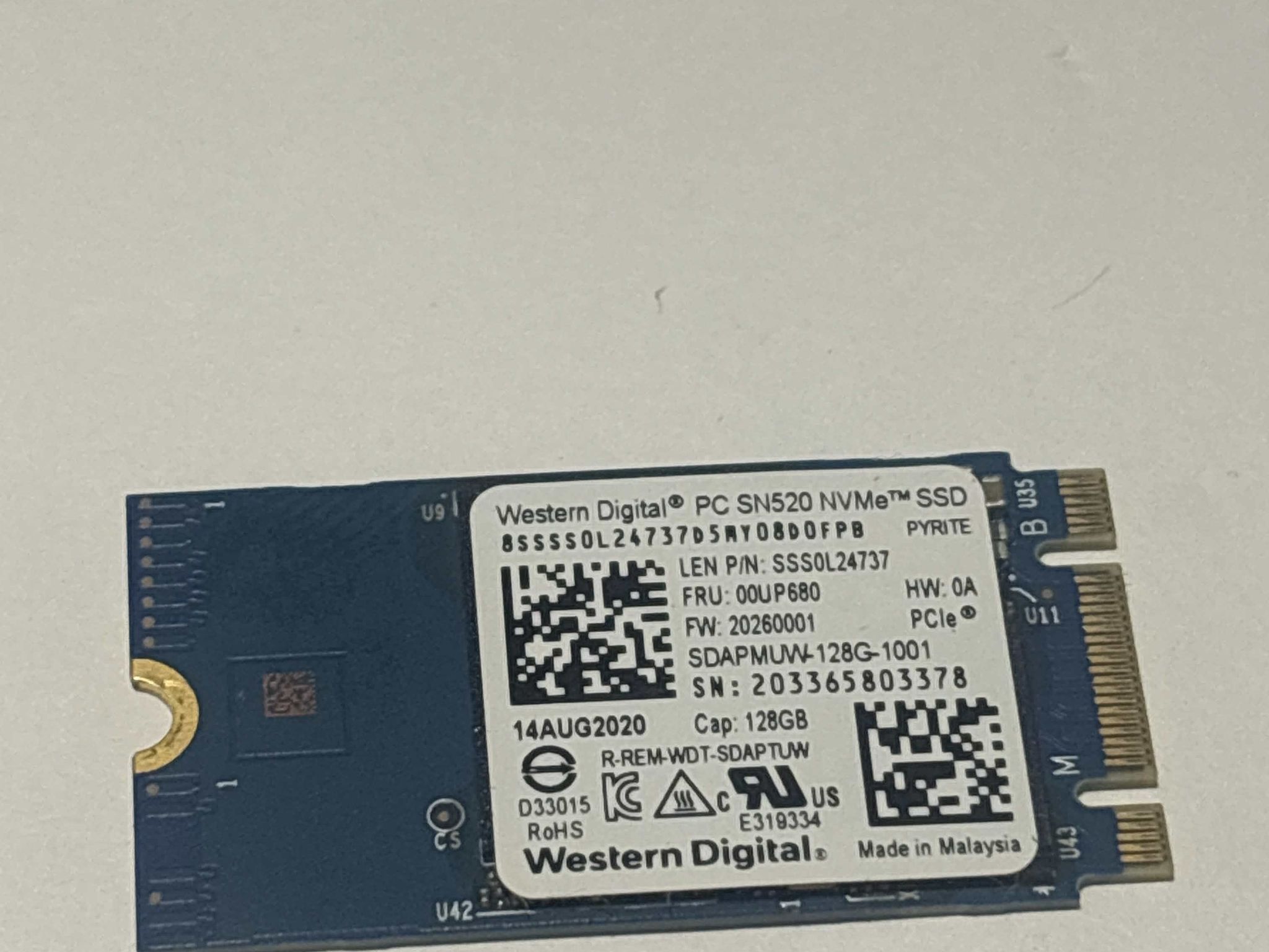 WD SN520 128GB NVMe SSD Tested Working 99% Health Low Hours