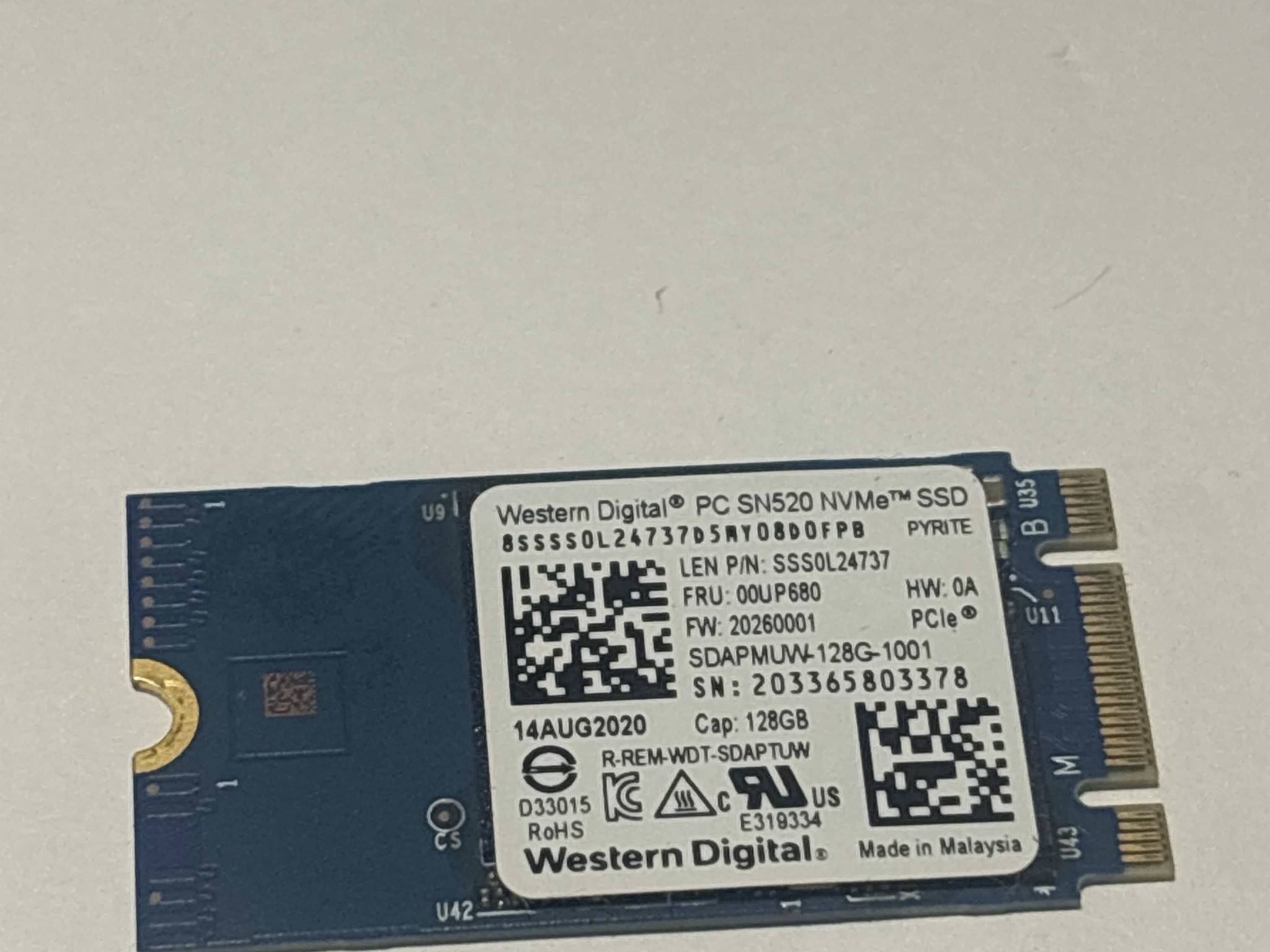 WD SN520 128GB NVMe SSD Tested Working 99% Health Low Hours
