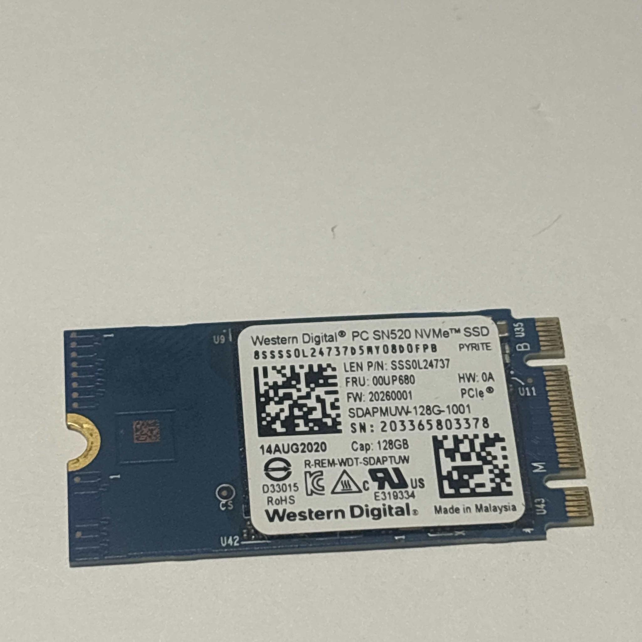 WD SN520 128GB NVMe SSD Tested Working 99% Health Low Hours