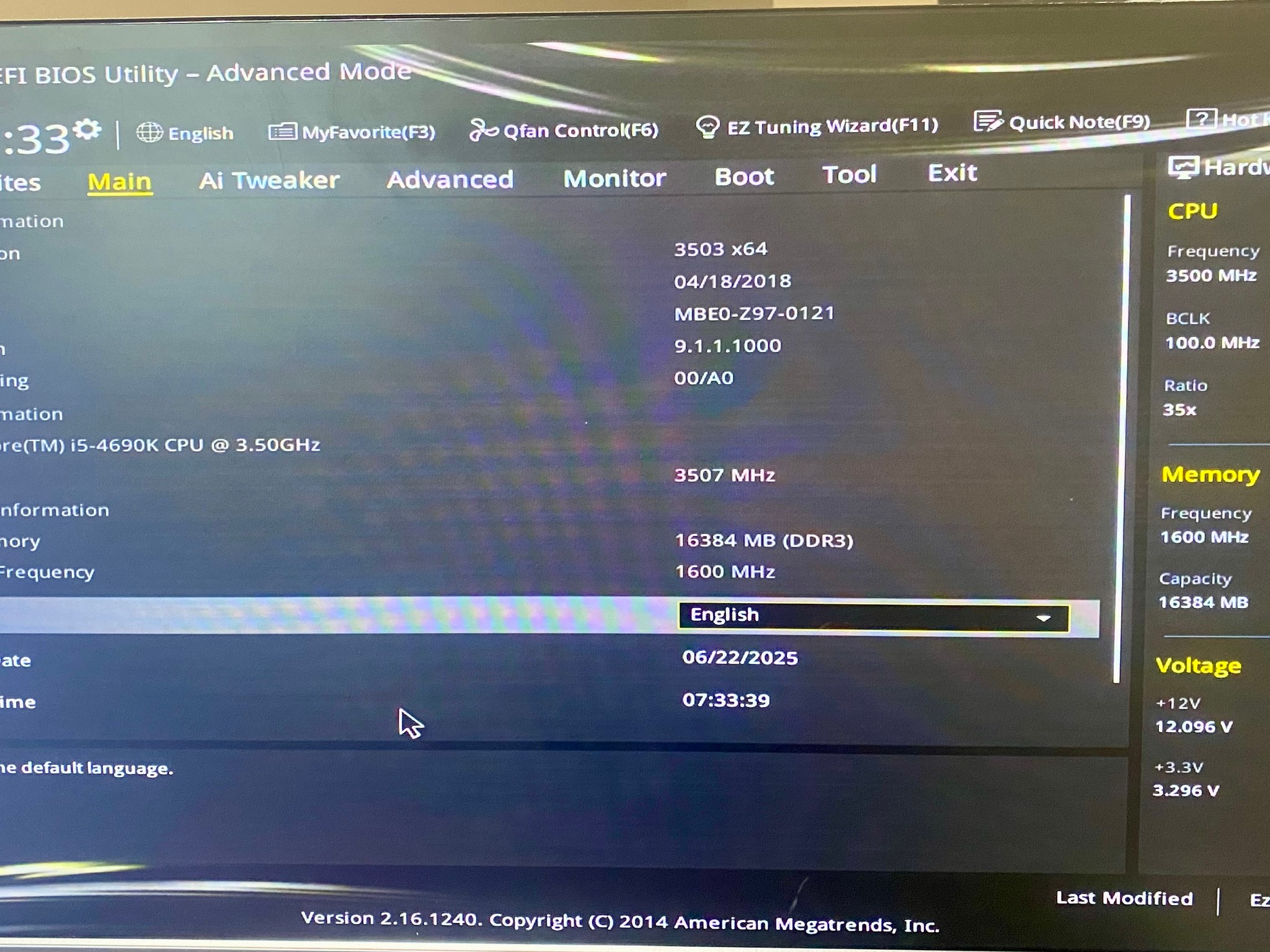 Intel i5-4690k cpu asus z97 pro WiFi motherboard with a noctua fan 16GB ddr3