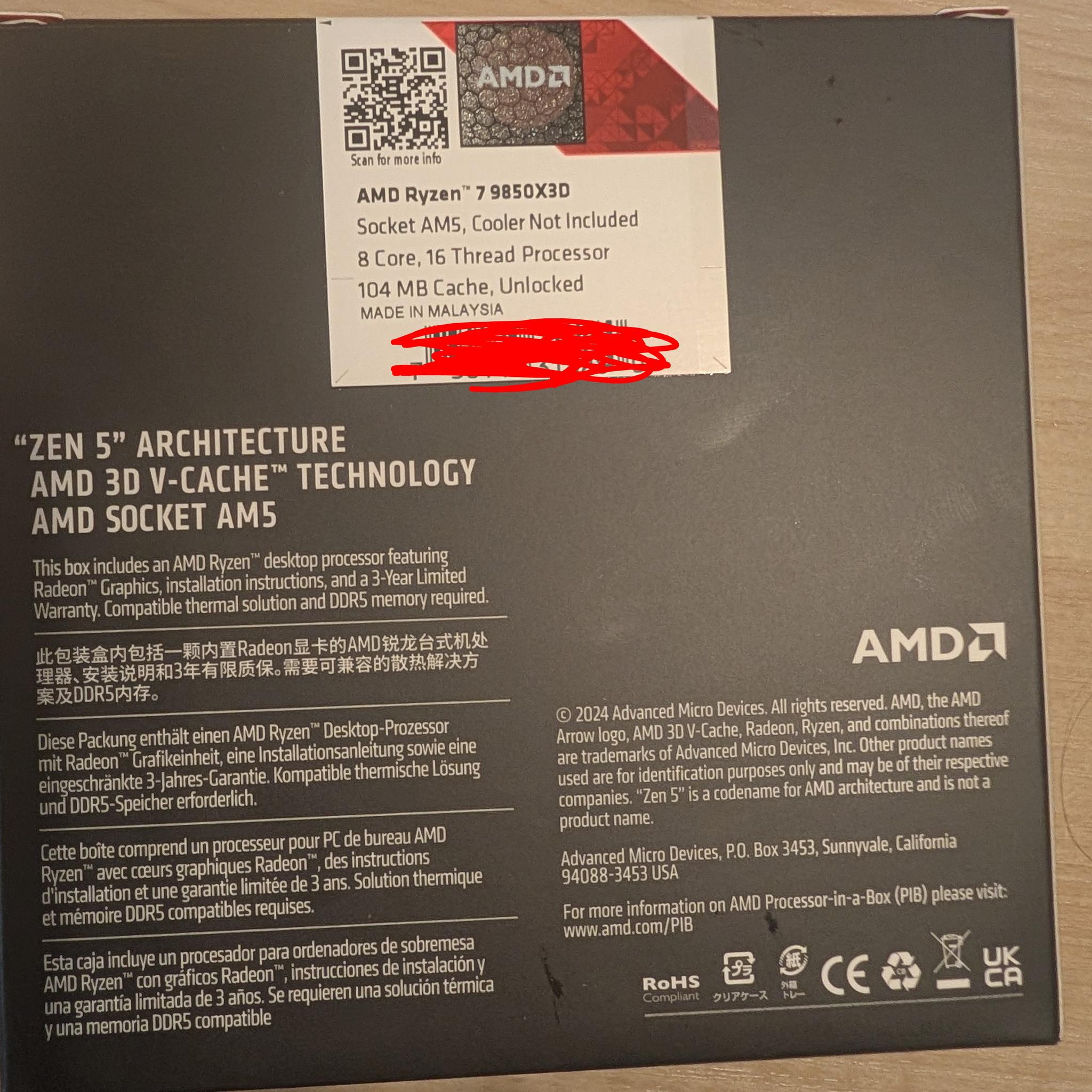 AMD Ryzen 7 9850X3D - Brand New In Box (BNIB) - Sealed Flagship Gaming CPU