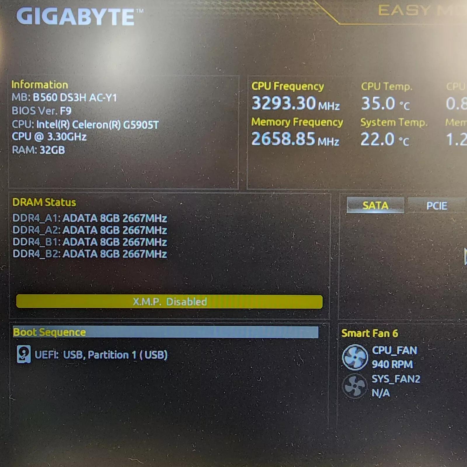 UPDATED BIOS GIGABYTE B560 DS3H AC-Y1 WIFI LGA 1200 Motherboard