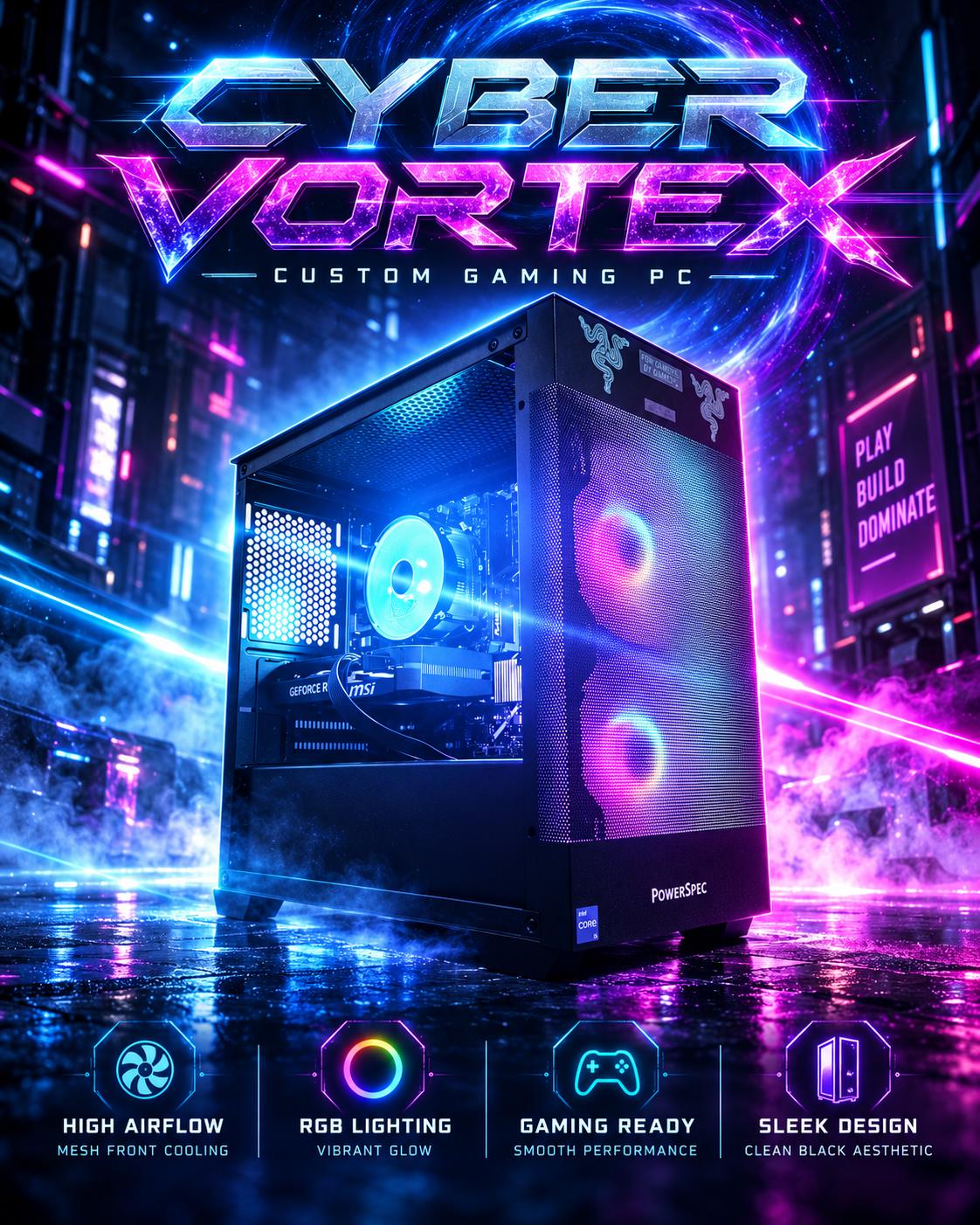 🌈"Cyber Vortex"⚫️ | 1440p Gaming | RTX 5060 | i5 14400F | 16GB DDR5 | 1TB SSD | Free Shipping