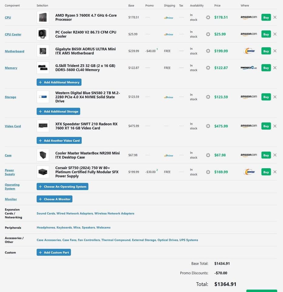 NR200 AMD 7600X+7600XT Compact Productivity