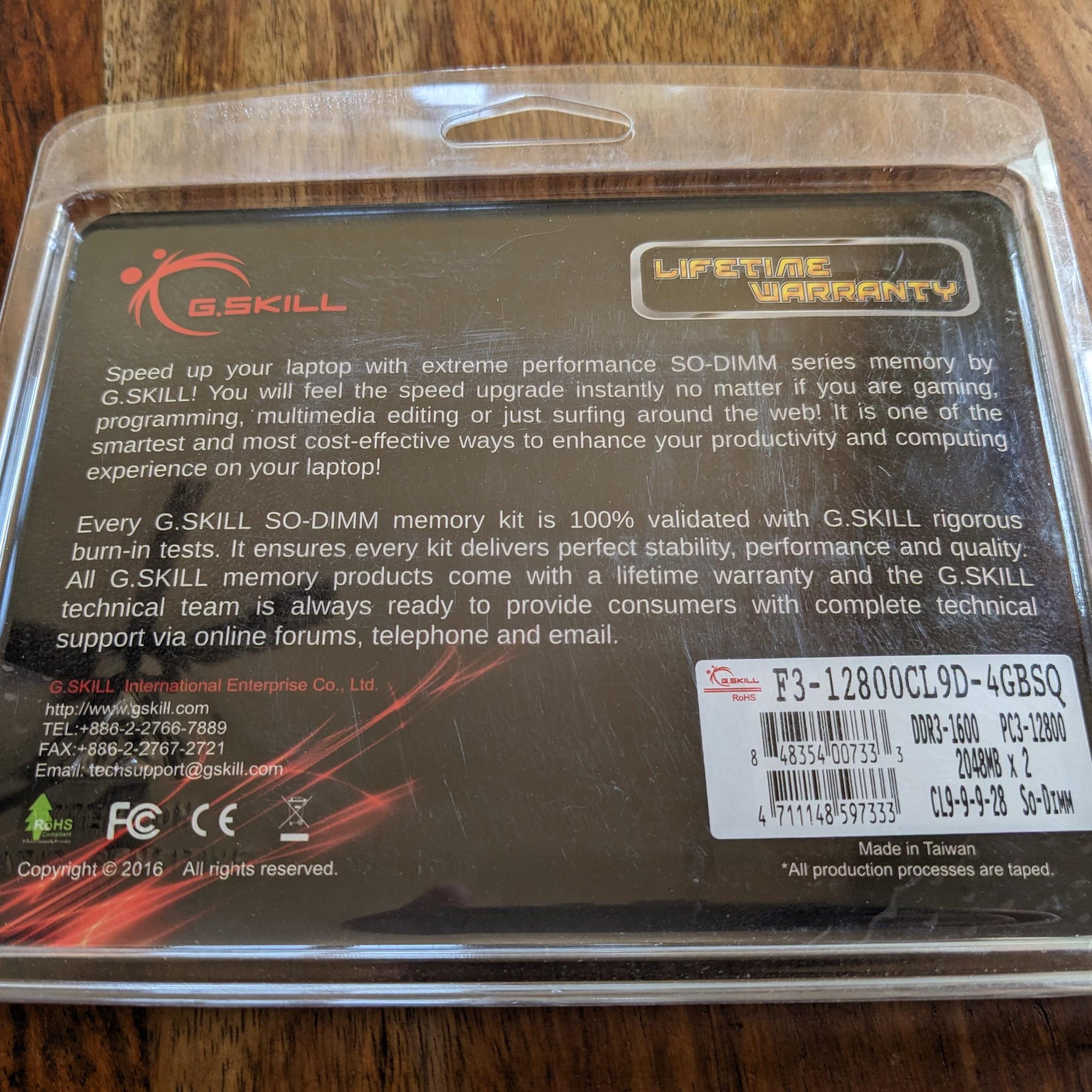 4GB of DDR3 Laptop RAM-Untested- Ripjaw Kit IOB