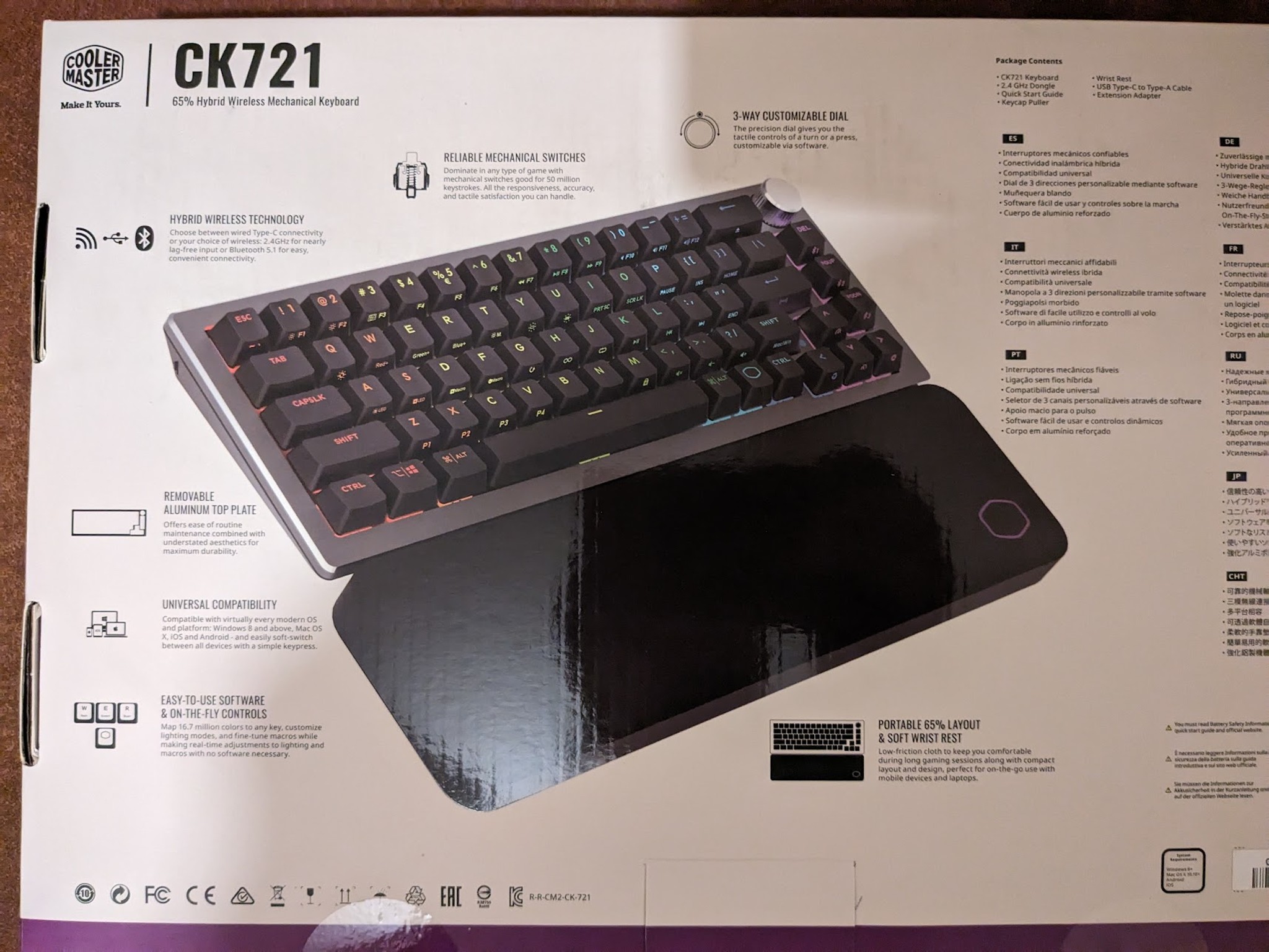 BNIB Cooler Master CK721 Wireless 65% Mechanical Gaming Keyboard, Brown Switches