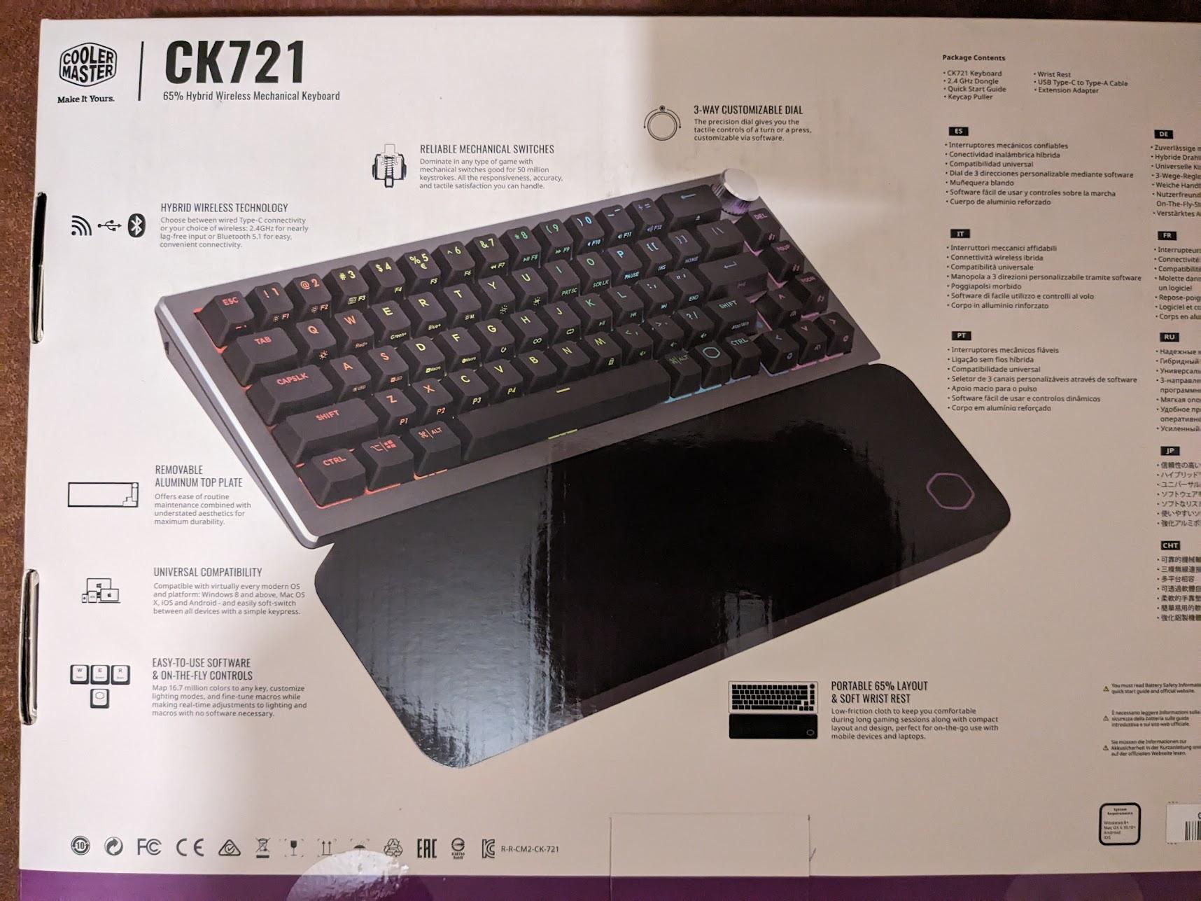 BNIB Cooler Master CK721 Wireless 65% Mechanical Gaming Keyboard, Brown Switches