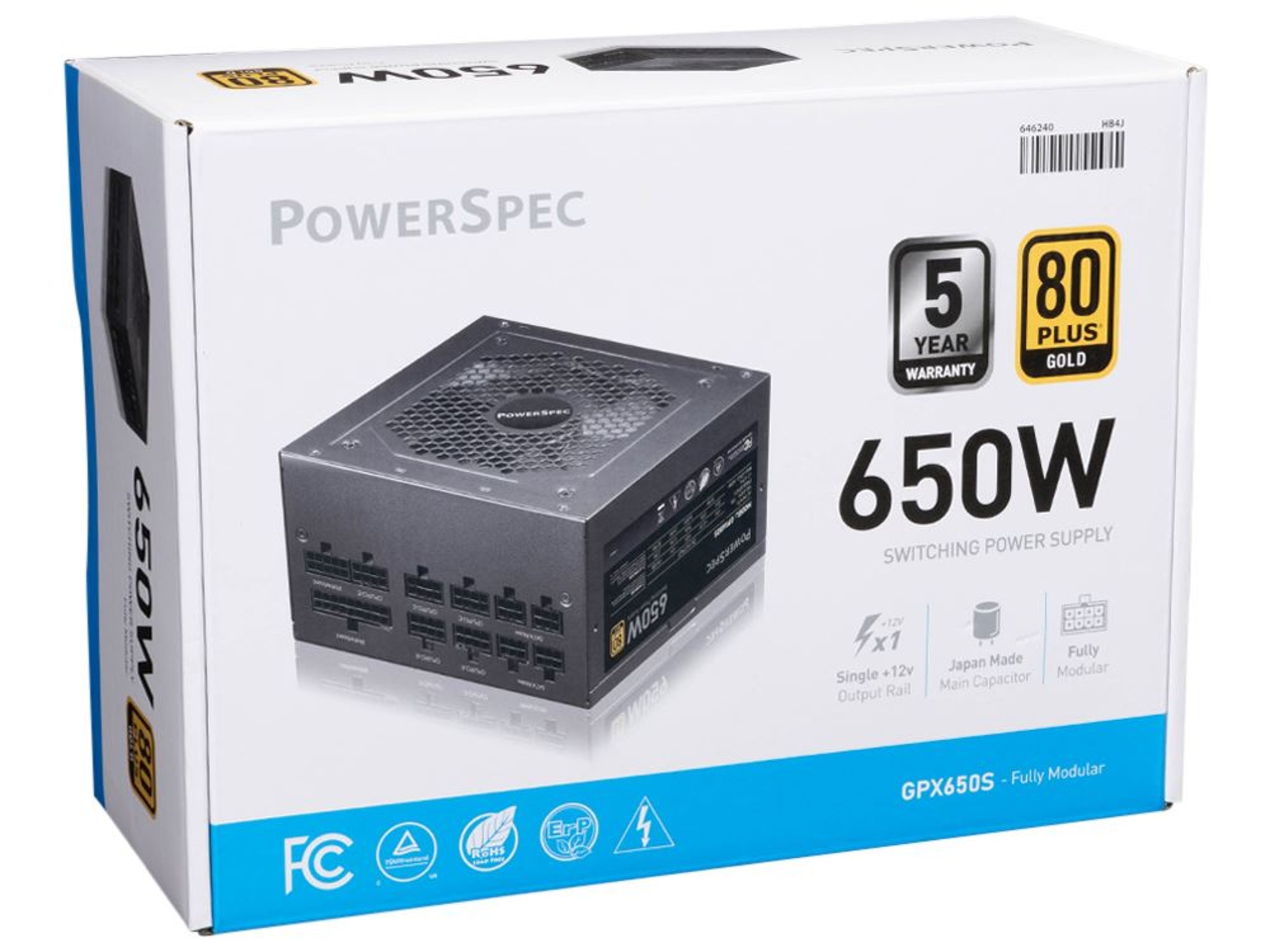 Fractal Design Focus G White ATX Mid Tower Computer Case + Powerspec 650 Watt ATX Power Supply.