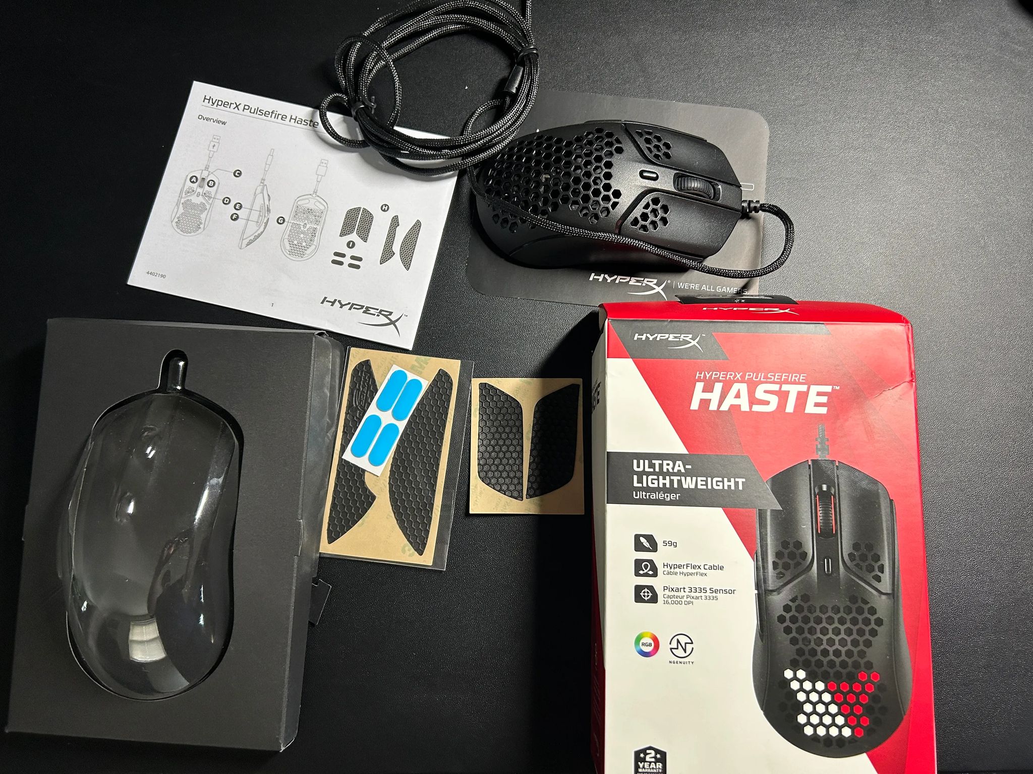 HyperX Pulsefire Haste – Ultra-Lightweight, 59g, Honeycomb Shell, Hex Design, USB Cable, 16000 DPI