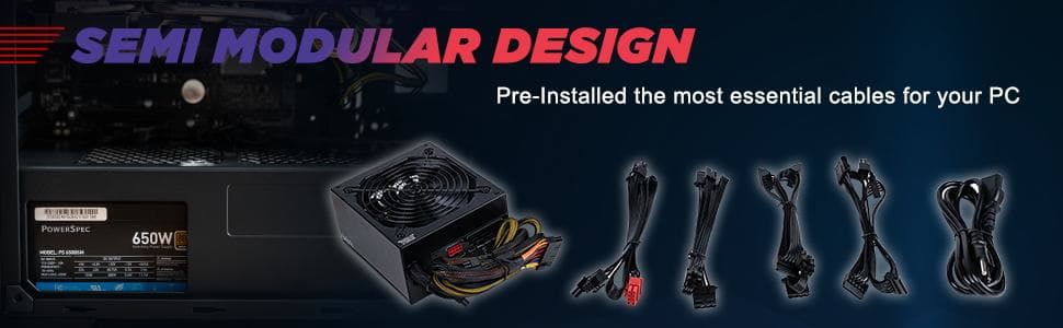 PowerSpec 650 Watt 80 Plus Bronze ATX Semi-Modular Power Supply