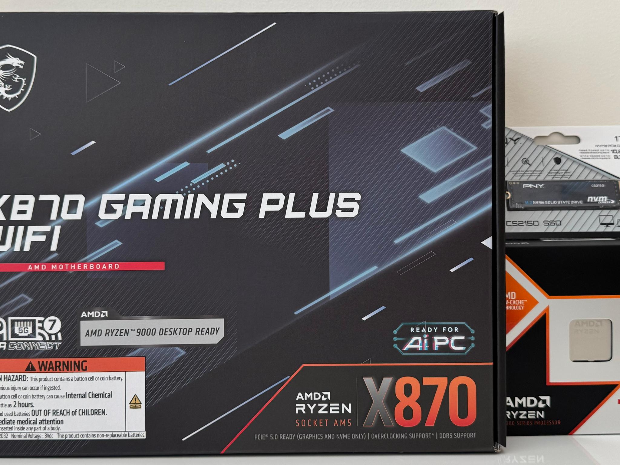 AMD Ryzen 7 9850X3D CPU + MSI X870 GAMING PLUS WIFI AM5 ATX Motherboard + PNY Gen5 1TB SSD Combo