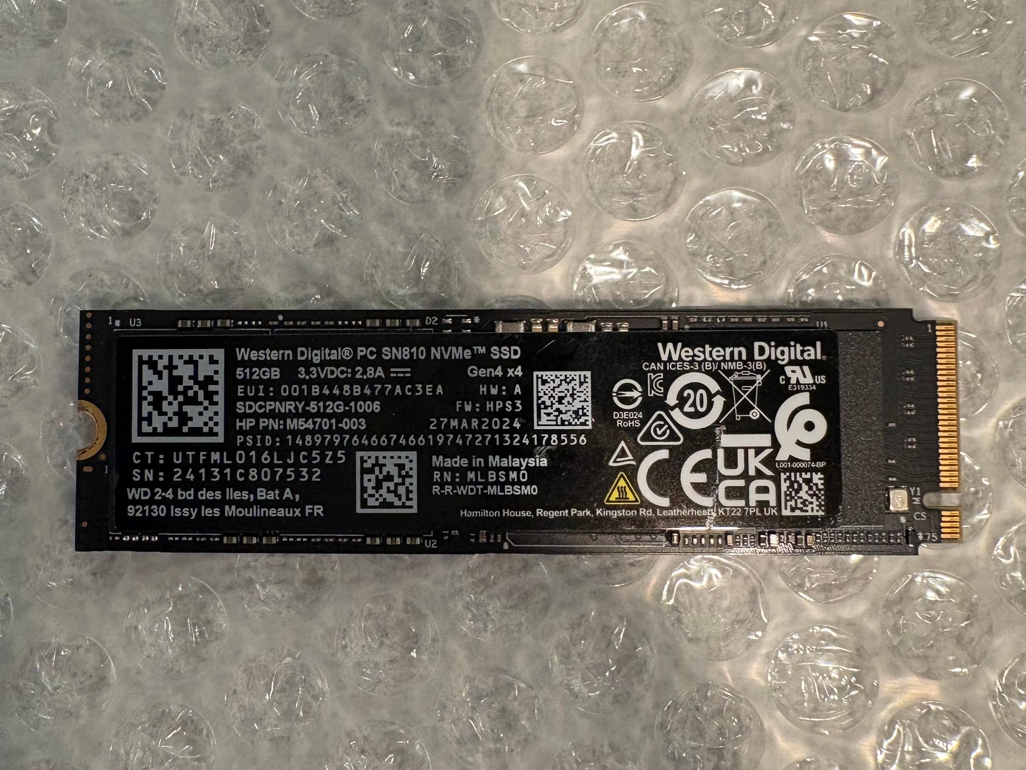 WD PC SN810 512GBNVME SSD (22x80MM) PCIE Gen4.0x4