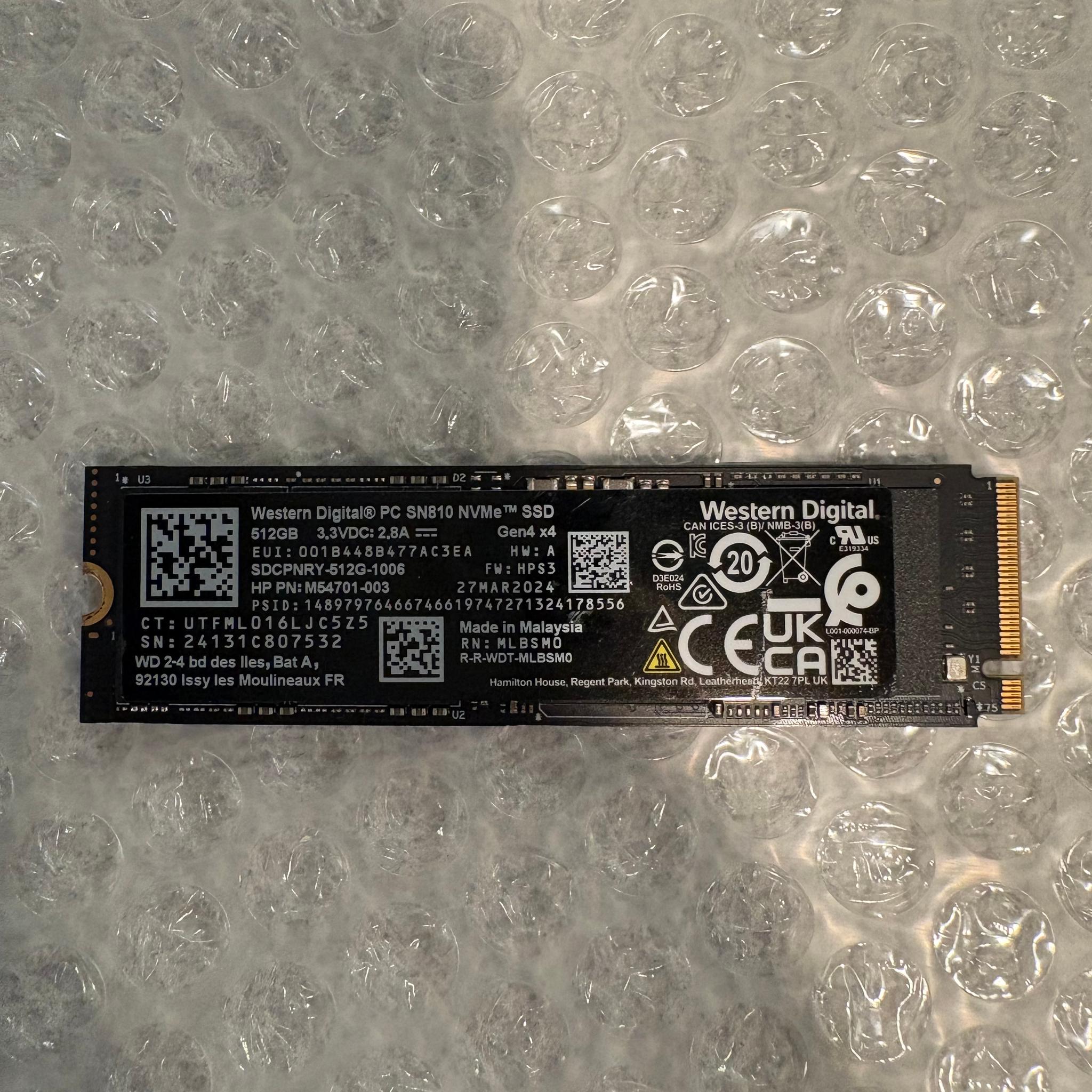 WD PC SN810 512GBNVME SSD (22x80MM) PCIE Gen4.0x4